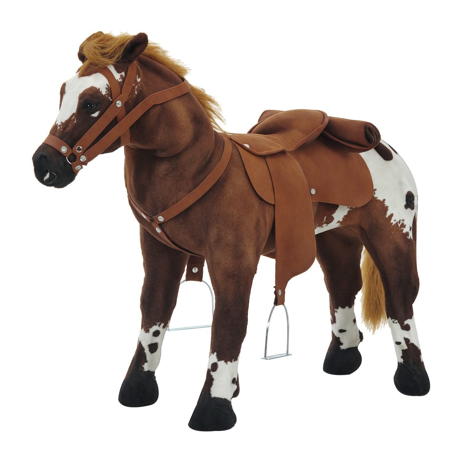 HOMCOM Stehtier Reitpferd mit Pferd Sound, Braun+Weiß 85 x 28 x 60 cm