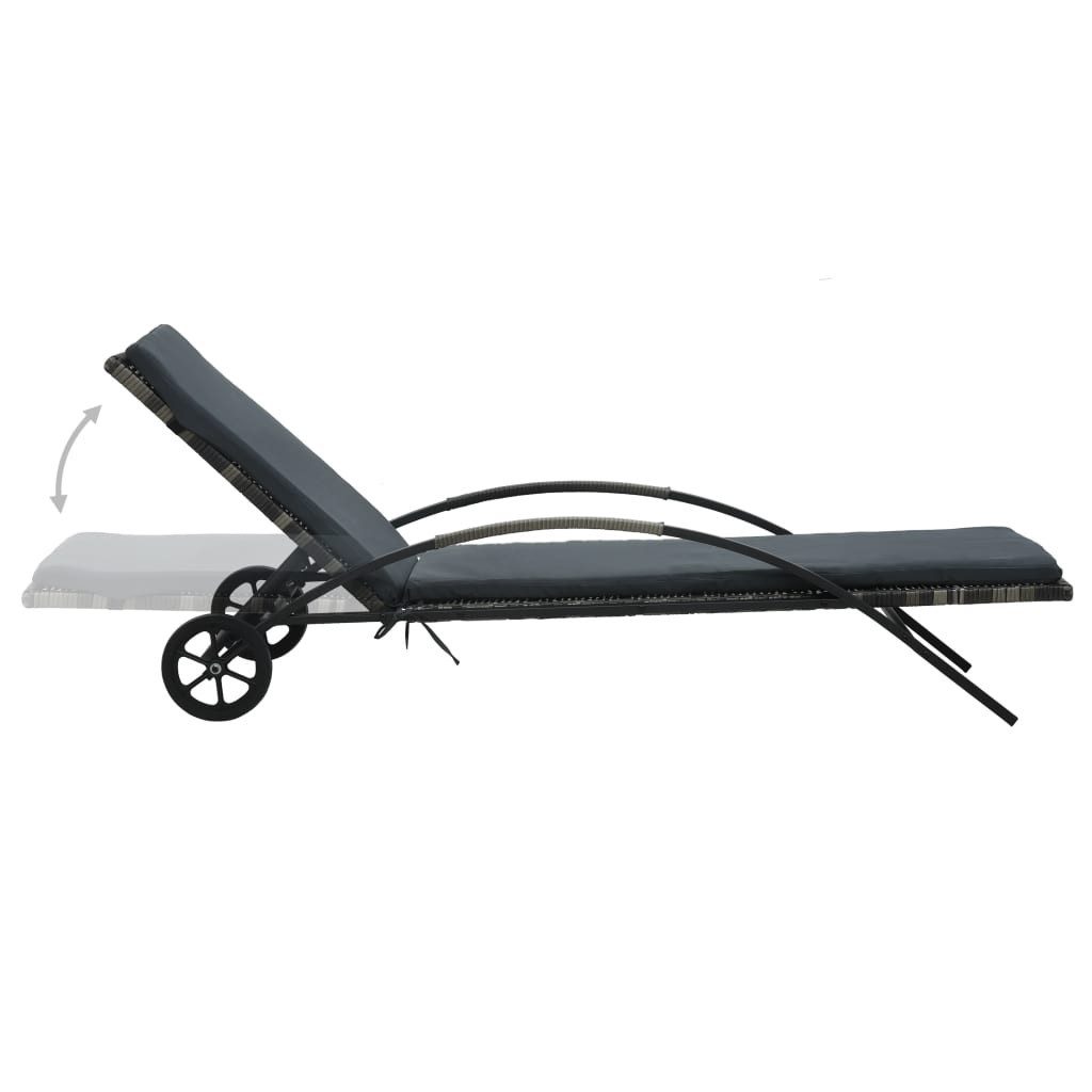 vidaXL Gartenliege Sonnenliege mit Kissen und Rädern Poly Rattan Anthrazit, 1 St.