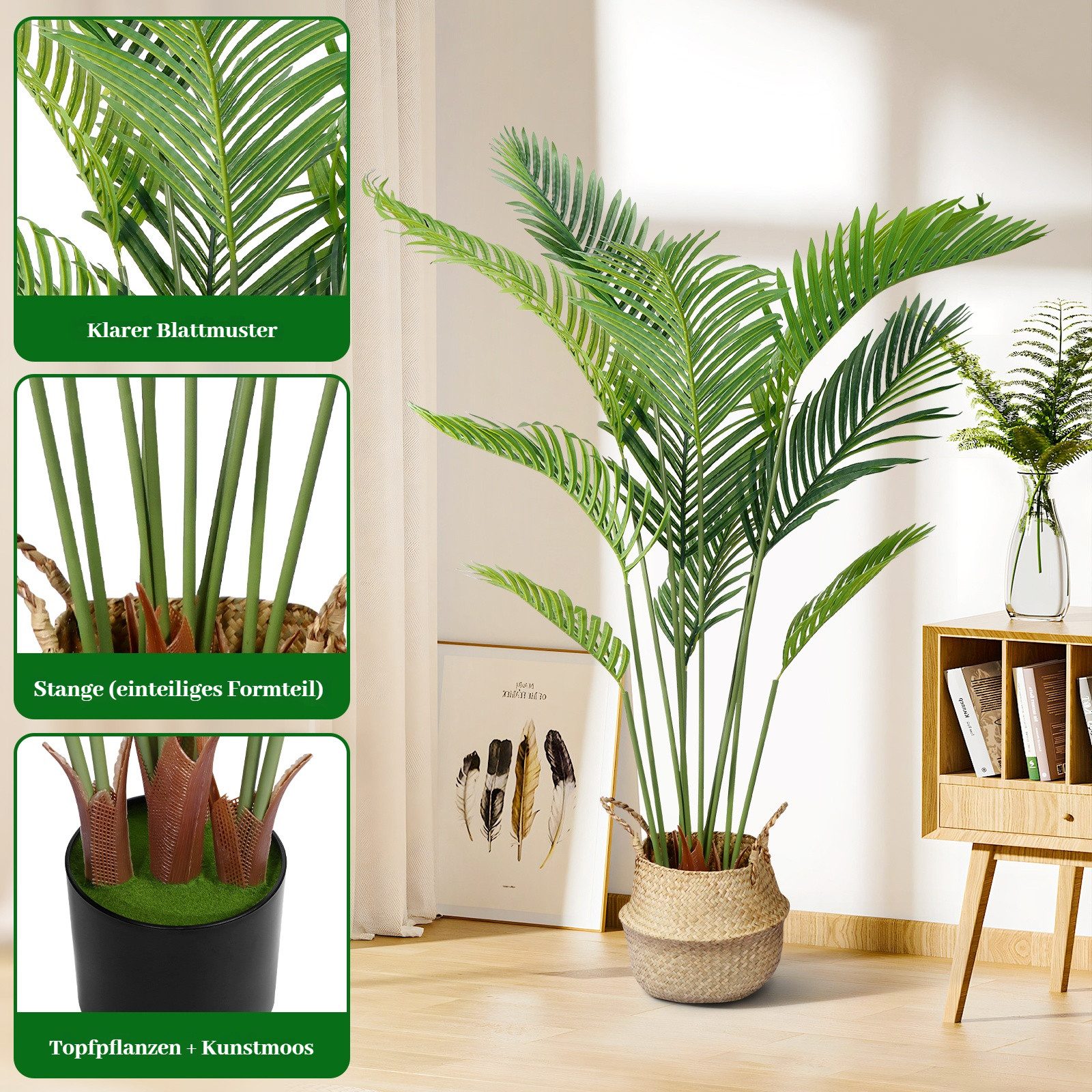 Kunstpflanze 160cm Künstliche Pflanzen im Topf Groß Fake Plant mit Seegras günstig online kaufen