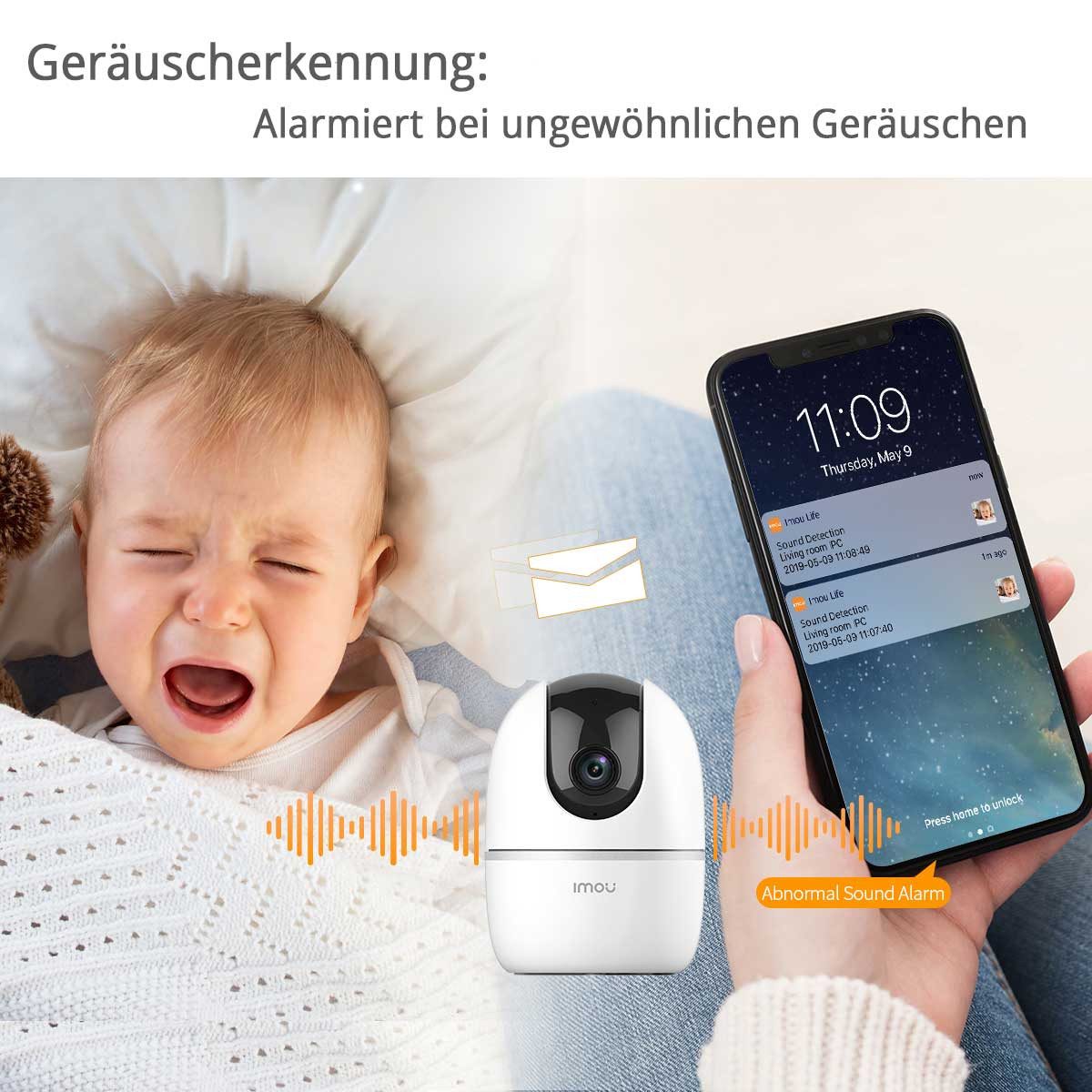 Imou Überwachungskamera A1 3 MP WLAN- (für Innenbereich, mit Schwenk- und Neigefunktion, Personenerkennung, intelligente Verfolgung, Sirene, 2-Wege-Audio)