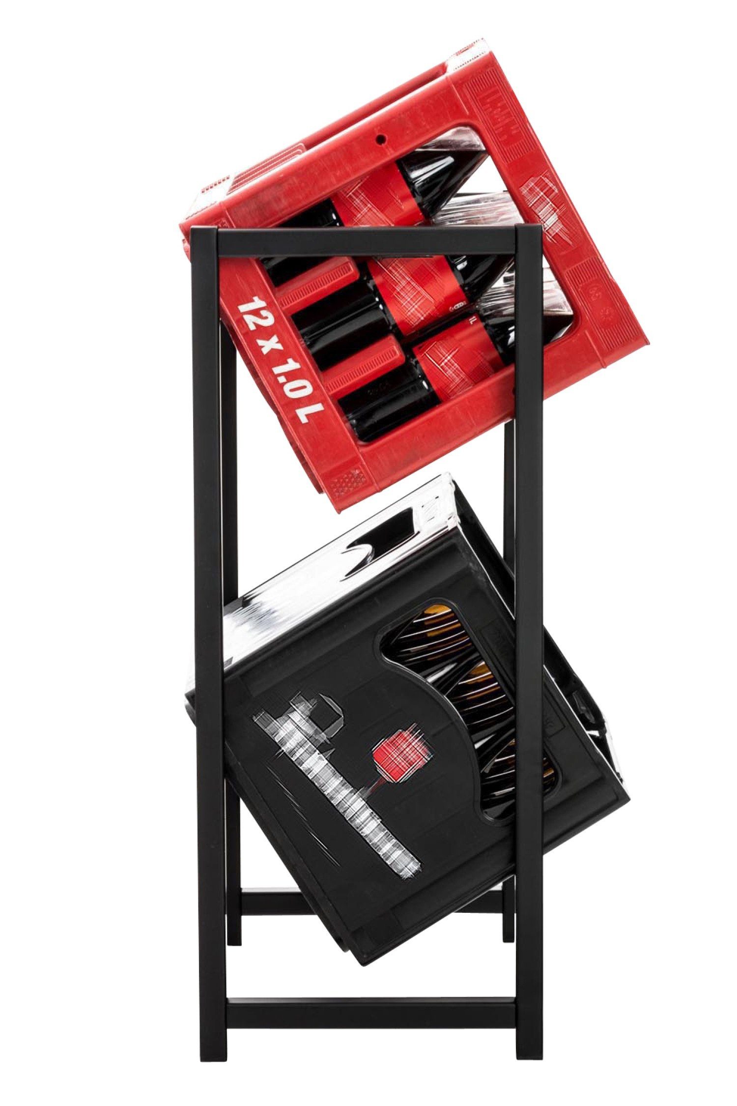 TPFLiving Standregal Getränkekistenständer Lenny - Getränkeregal für 2 Kisten schwarz, Kastenständer für Getränkekisten - Flaschenregal, Getränkekistenregal mit den Maßen (HxB xT): 75 x 47 x 31 cm