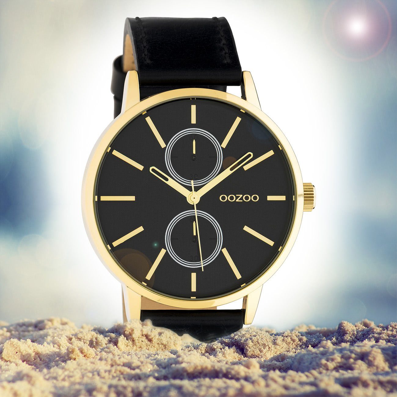 OOZOO Quarzuhr Oozoo Herren Armbanduhr schwarz Lederarmband, Herrenuhr (ca. Analog, 42mm) groß Fashion-Style rund