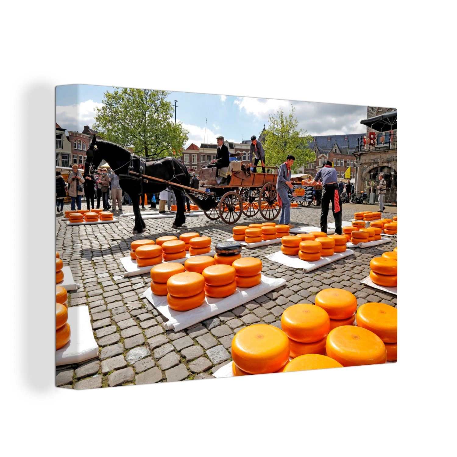 OneMillionCanvasses® Leinwandbild Markt - Käse - Gouda, (1 St), Wandbild Leinwandbilder, Aufhängefertig, Wanddeko, 30x20 cm
