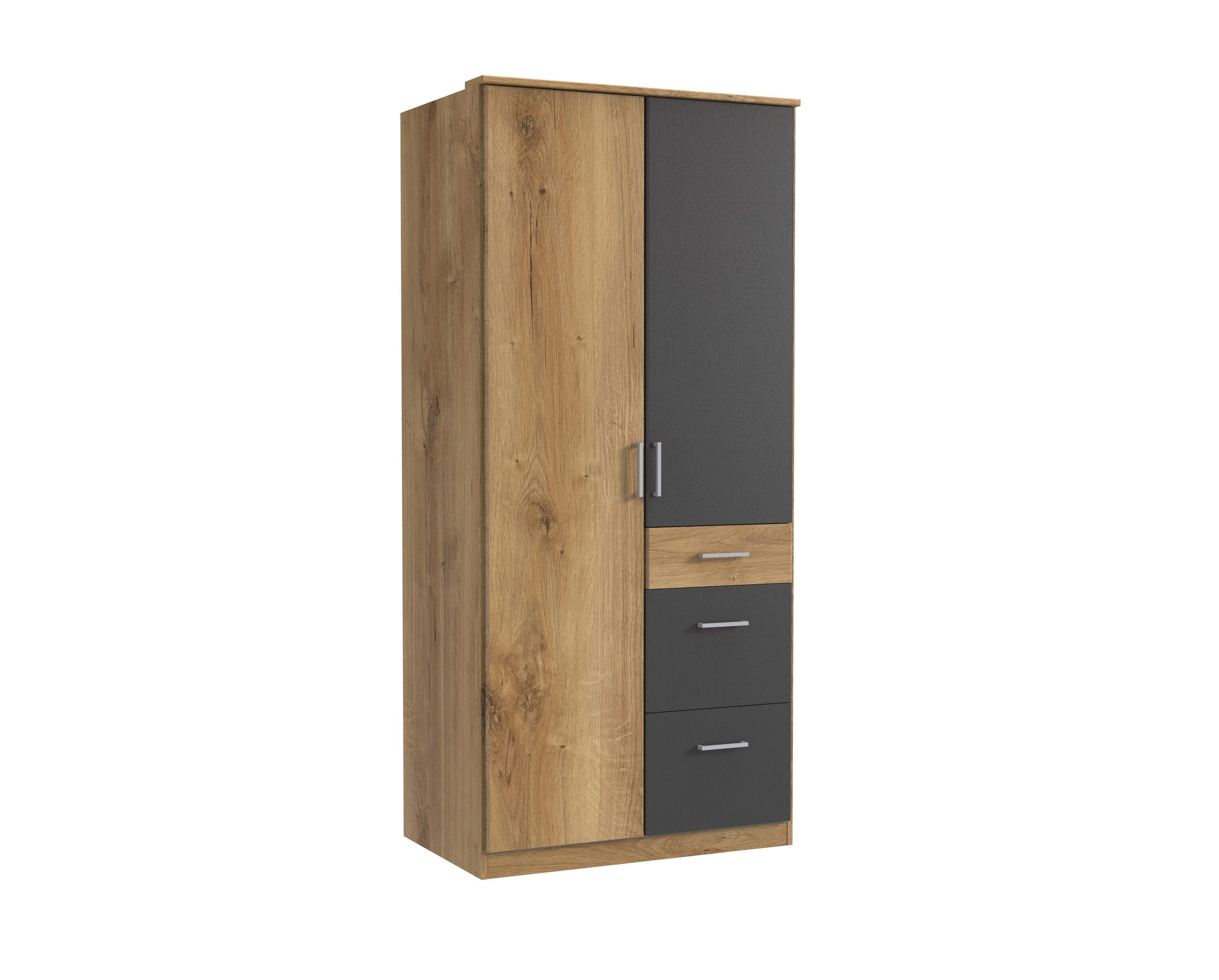 freiraum Kleiderschrank Click (B/H/T: 90x198x58 cm) in Plankeneiche-Nachbildung mit 3 Schubladen und 2 Türen