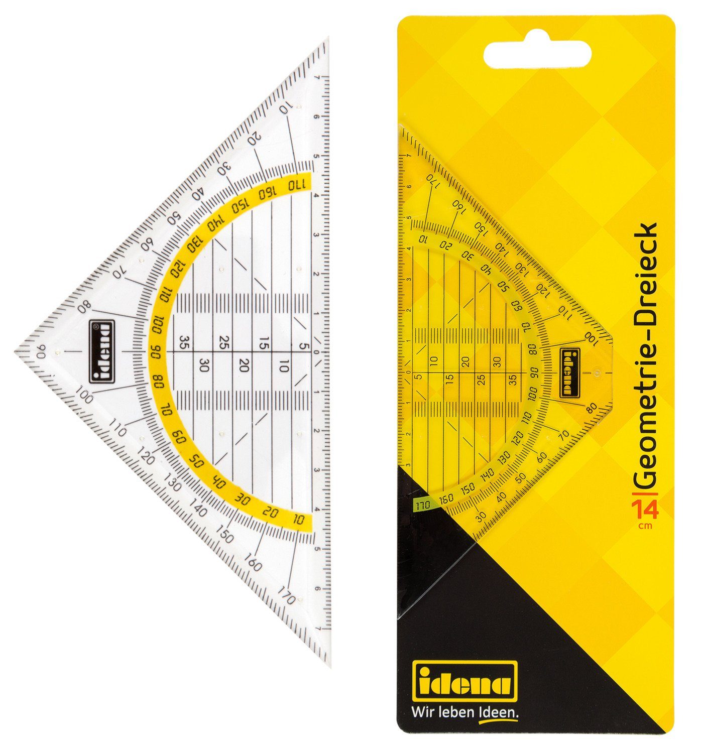 Idena Geodreieck Idena 602035 - Geometrie-Dreieck aus Kunststoff mit Lineal und Winkelm