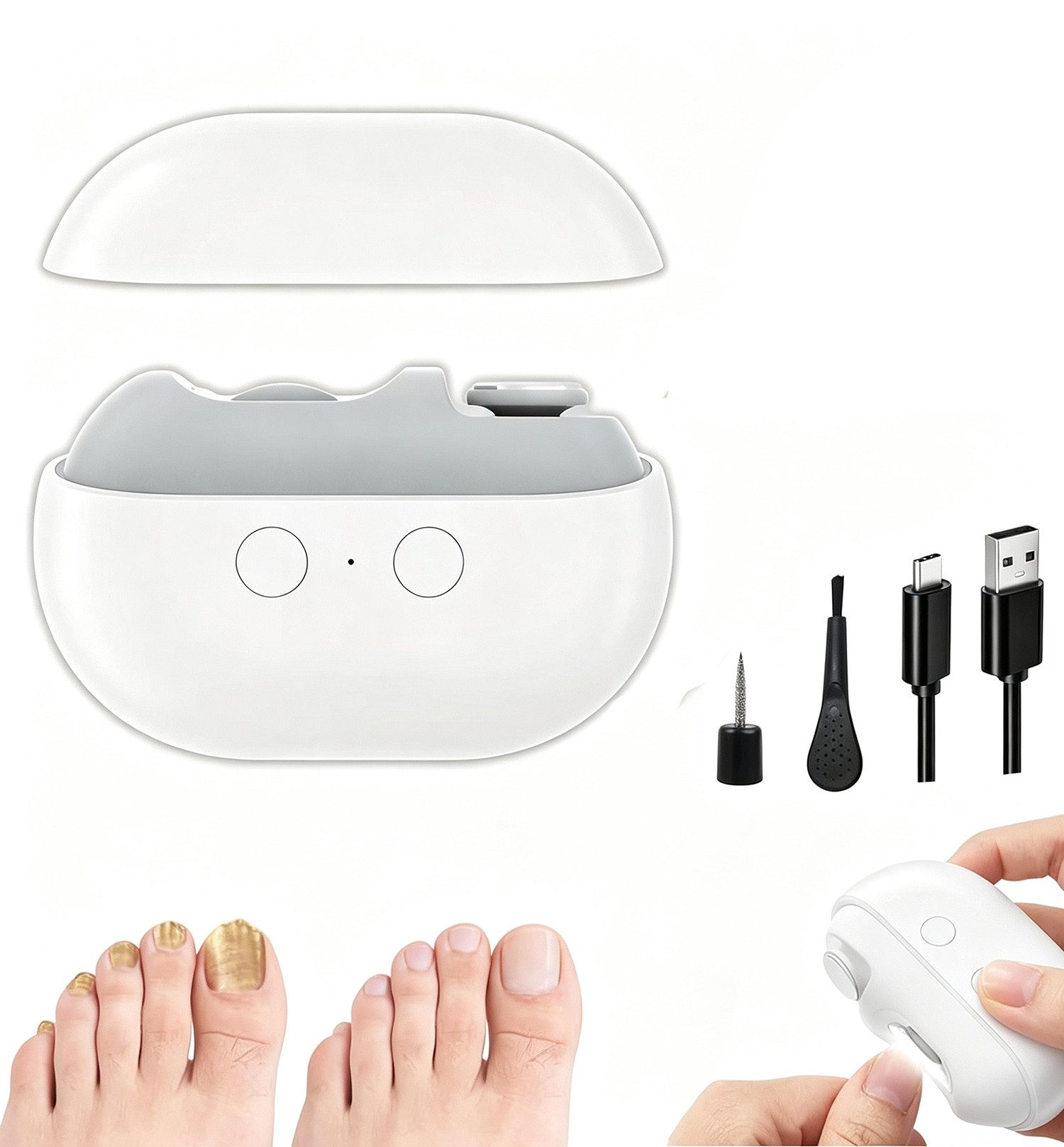 Fyrove Nagelknipser Elektrische Nagelknipser, 2 in 1 Polieren Automatisch, Mit Led-Licht, Stille Nagelknipser Elektrisch für Babys Erwachsene Senioren