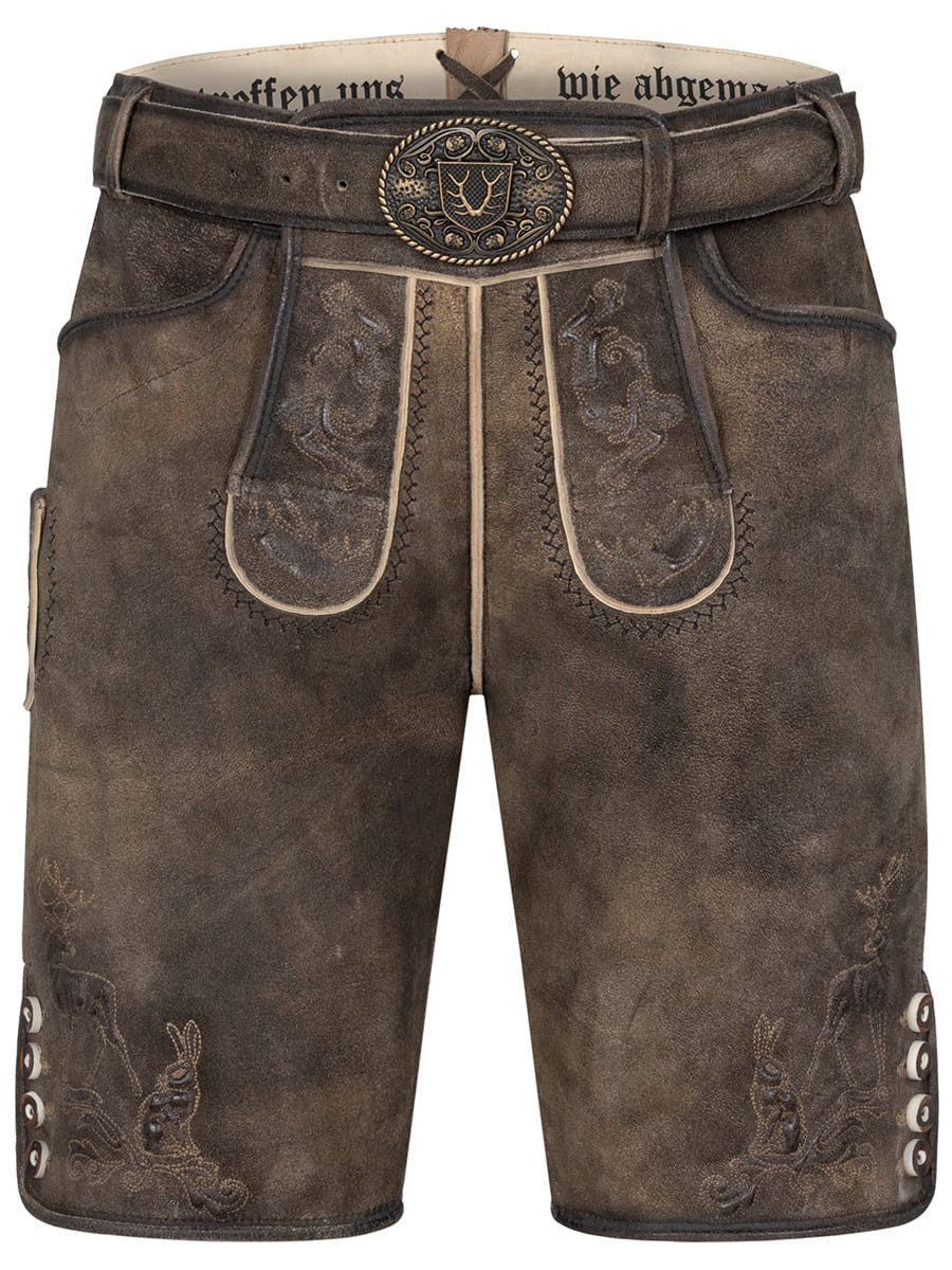 KRÜGER BUAM Trachtenlederhose Lederhose Hasenjagd mit Gürtel