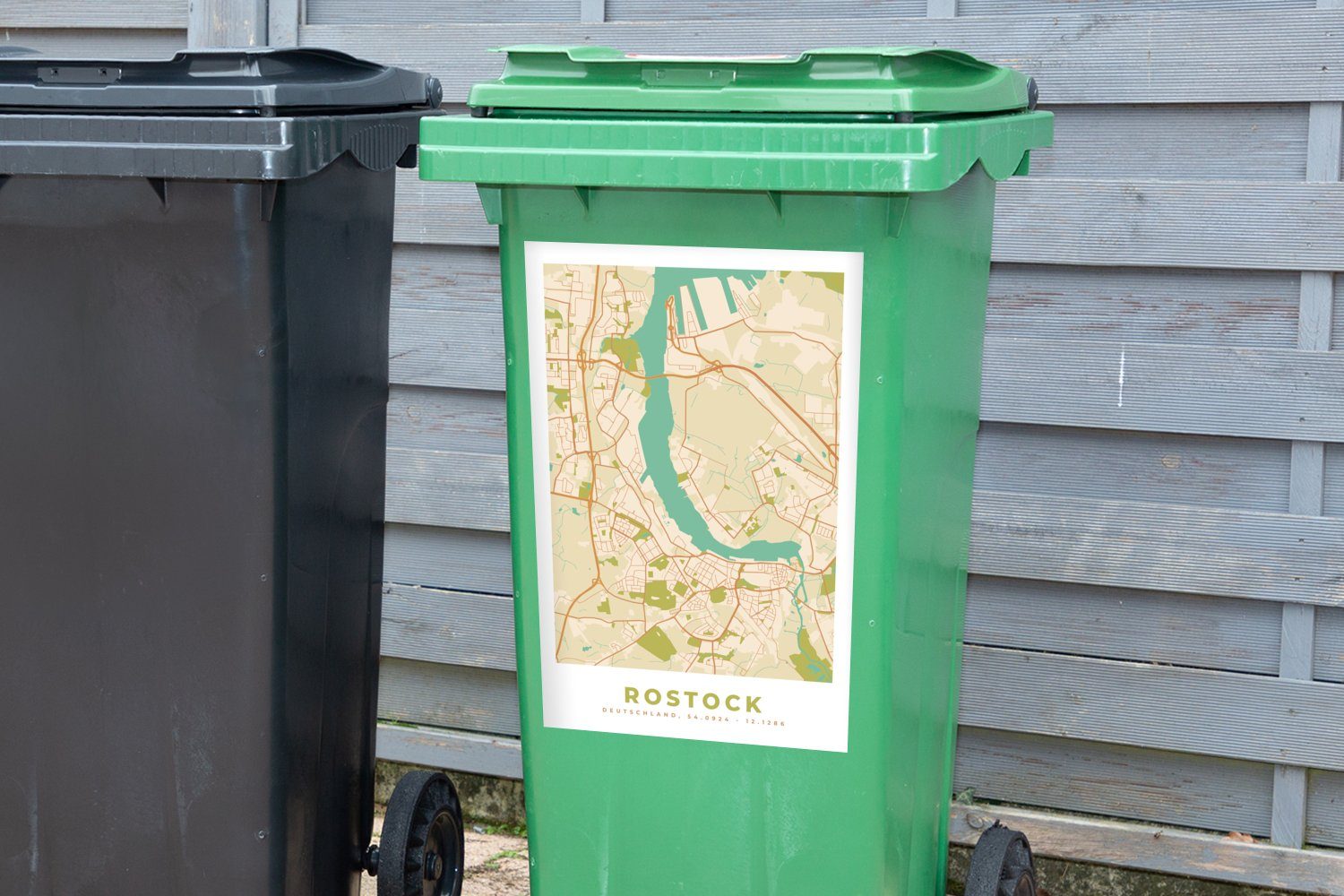 MuchoWow Wandsticker Rostock Container, Vintage Mülltonne, Stadtplan Mülleimer-aufkleber, - Abfalbehälter Karte - - Sticker, (1 St)