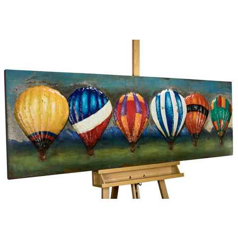 KUNSTLOFT Metallbild Farbenfroher Flug 144x44 cm, handgefertiges Wandrelief 3D