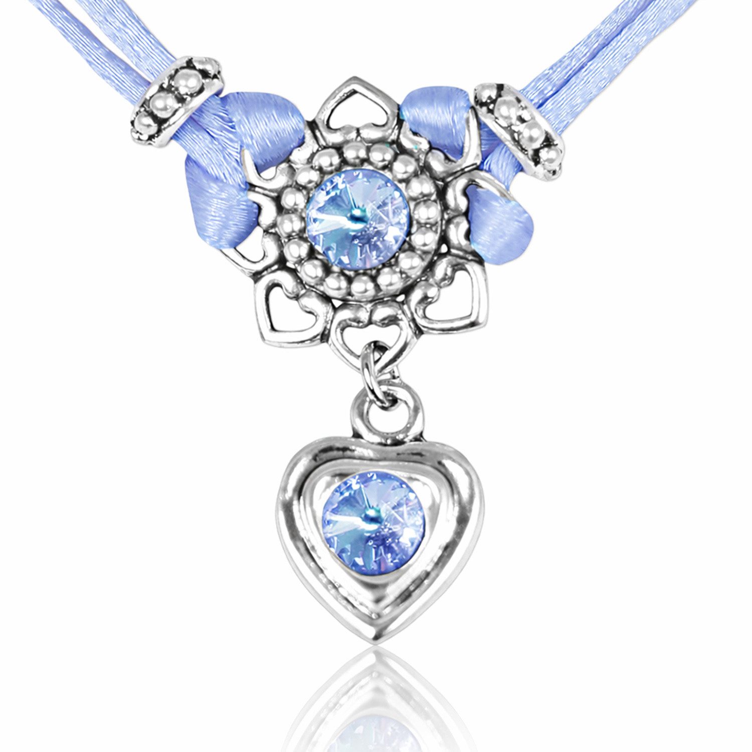 LUISIA® Kette mit Anhänger Chiara mit Herzblüte, Strassherz und Premium Kristallen (inkl. Schmuckbox)