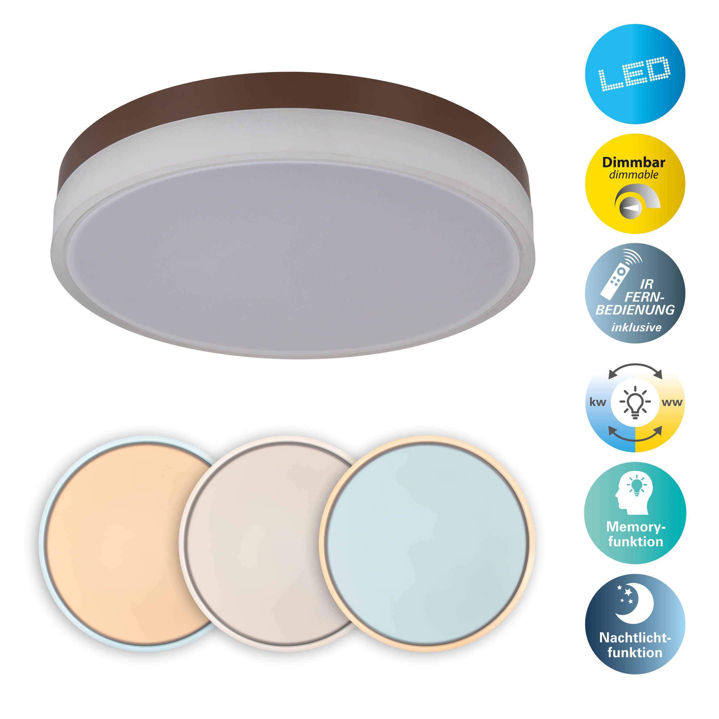 näve LED Deckenleuchte Lola, CCT - über Fernbedienung, Dimmfunktion, Fernbedienung, Infrarot inkl., Memoryfunktion, Nachtlichtfunktion, Leuchtmittel wechselbar, warmweiß - kaltweiß, Dimmbar per Fernbedienung (inkl), CCT, Memory, Nachtlicht, D: 50cm