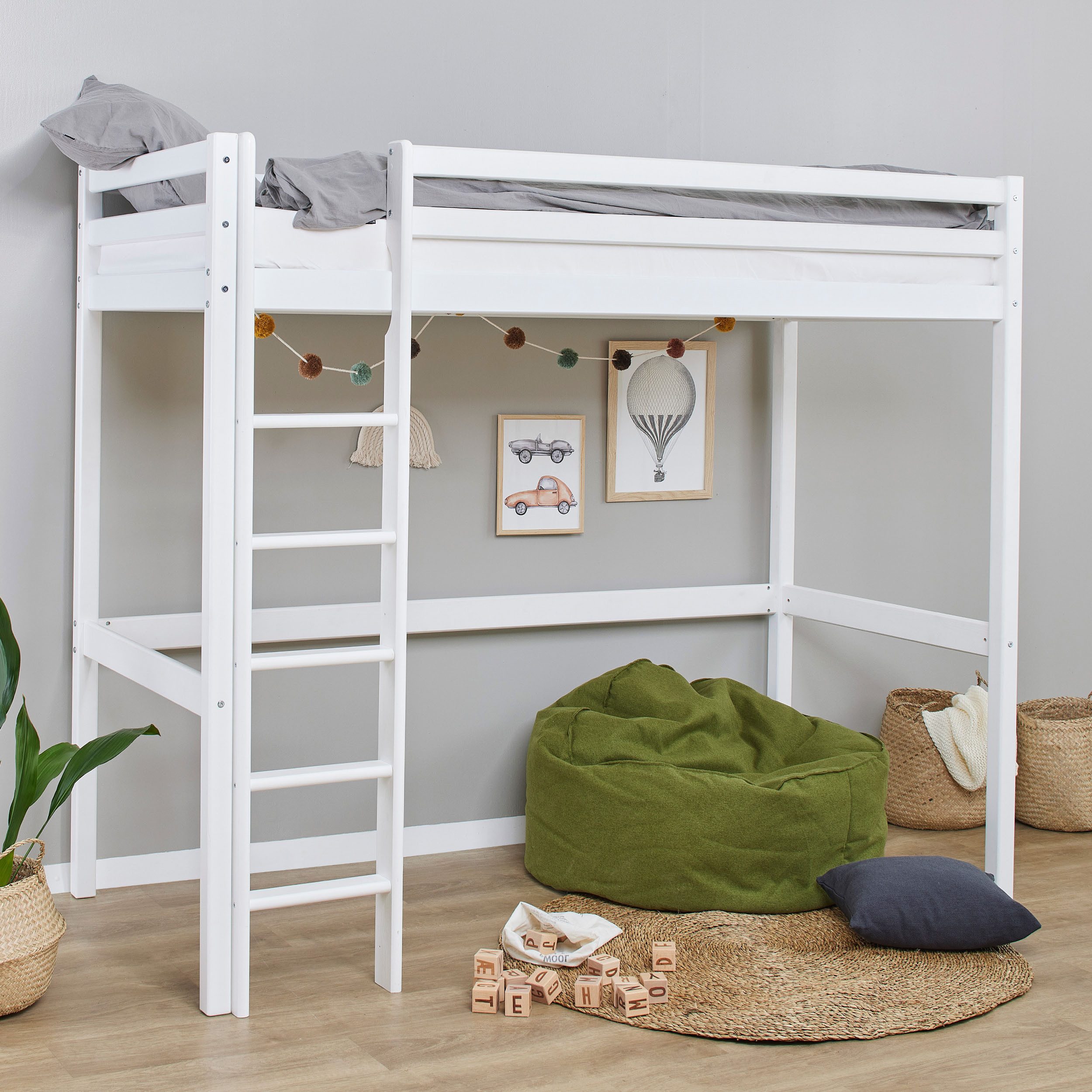 Hoppekids Hochbett ECO Dream 90x200 Massiv, umbaubar zum Einzelbett