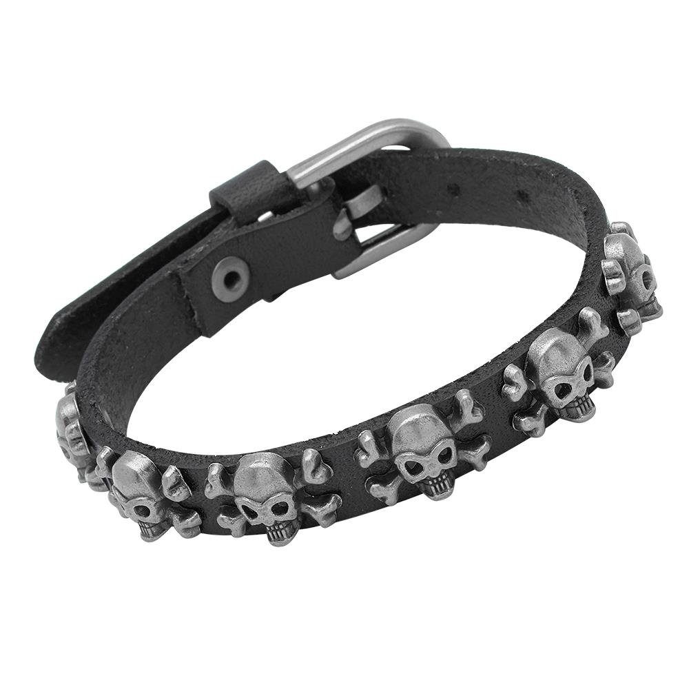 Unique Lederarmband Unique Totenkopf-Armband aus schwarzem Leder LB0344 günstig online kaufen