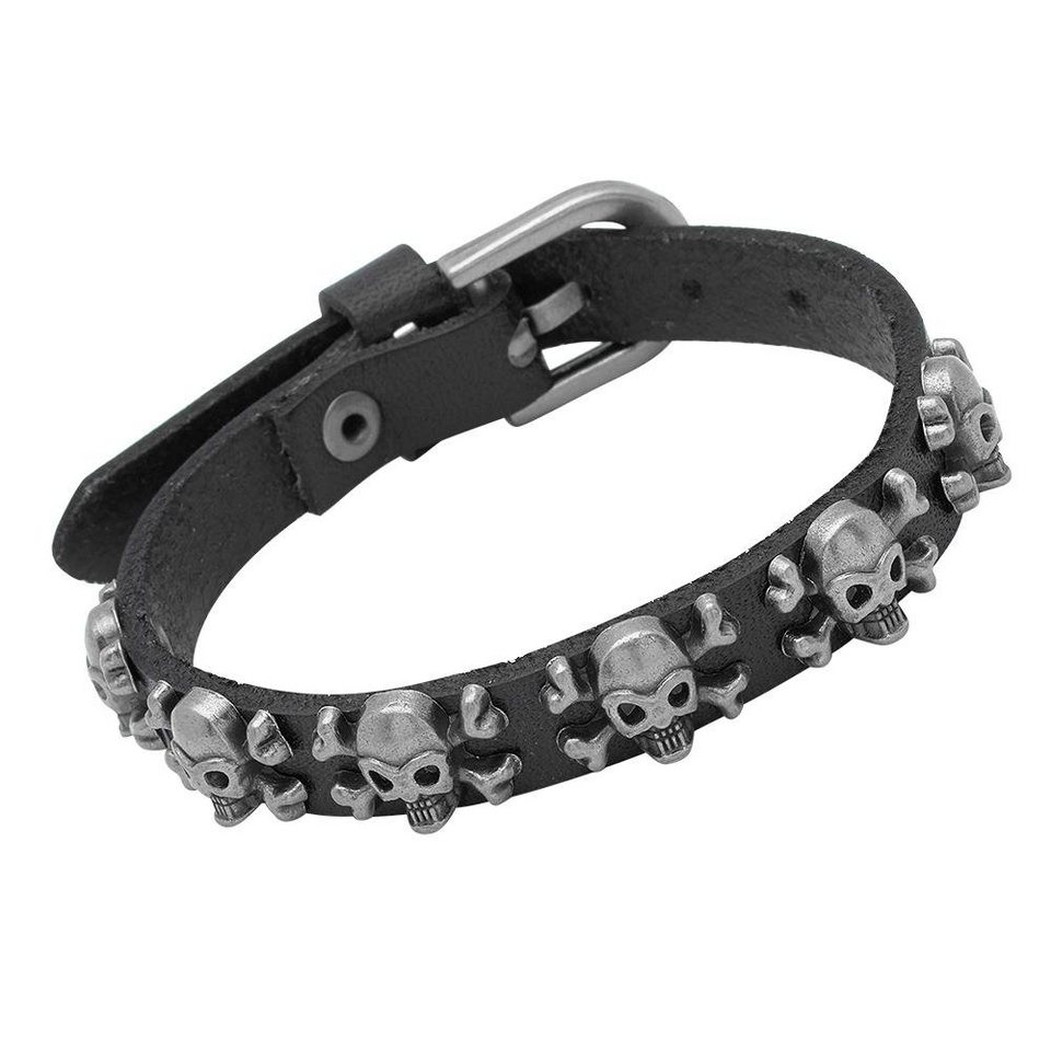 Unique Quarzuhr Unique Totenkopf-Armband aus schwarzem Leder LB0344