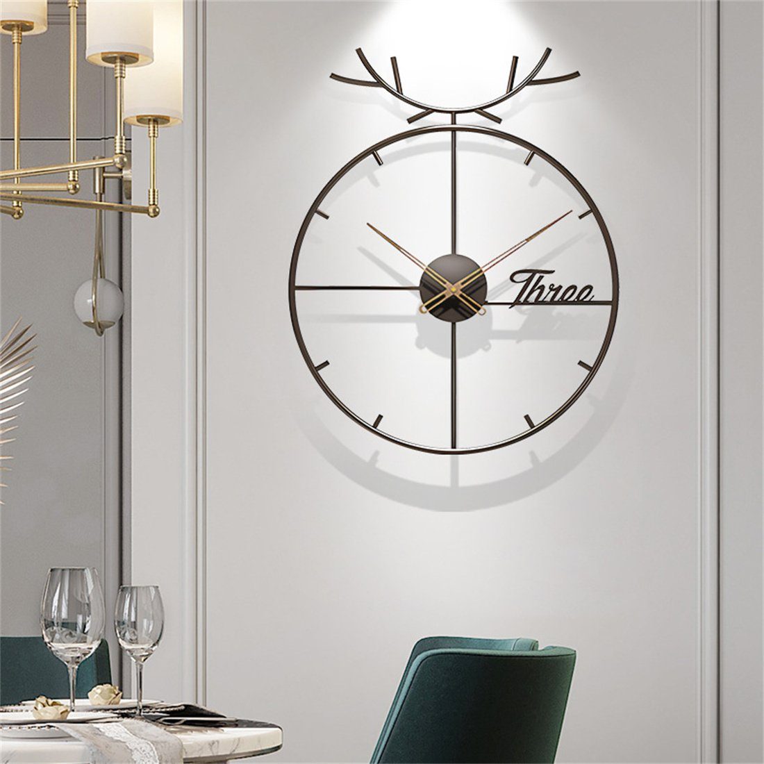 aus Moderne mit DÖRÖY 55cm dekorative stille Wanduhr Wanduhr Uhr Eisen Hirschkopf,