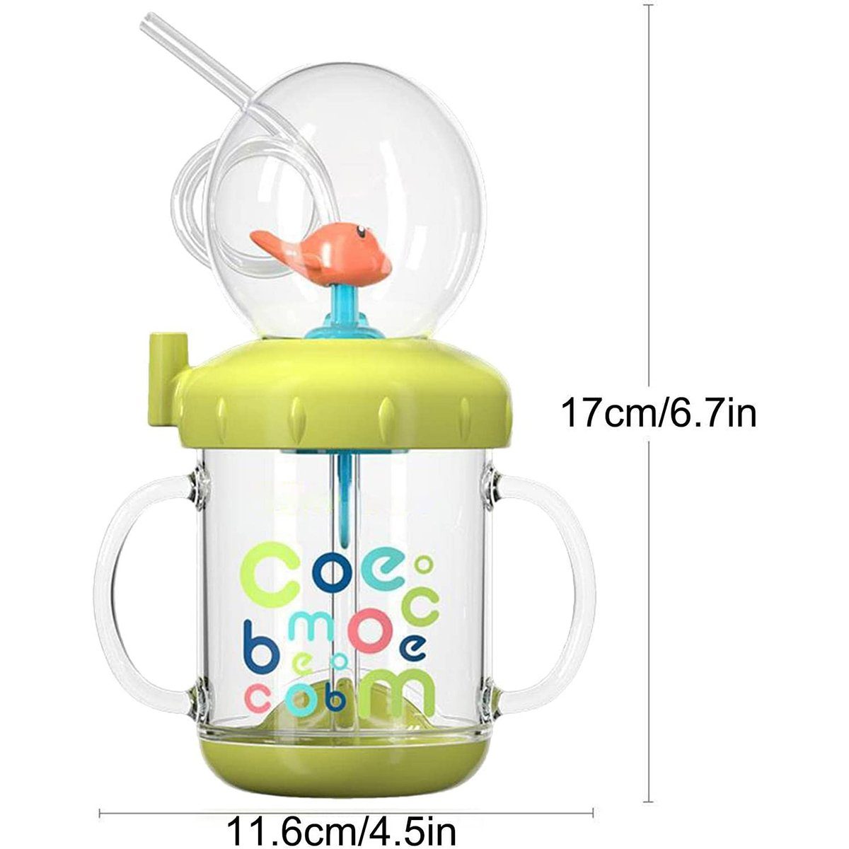 XDeer Babyflasche 220ML/350ml Wasserflaschen Trinklernbecher Gelb Schnabeltassen Baby Kleinkinder mit Cartoon-Wal für Süße Plastikbecher, Strohhalm