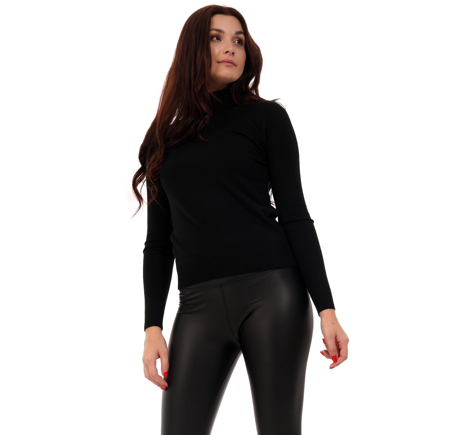 Style Pullover & Elegant Fashion Rolli Casual casual (1-tlg) Rollkragen Freizeit Rollkragenpullover schwarz YC Basic