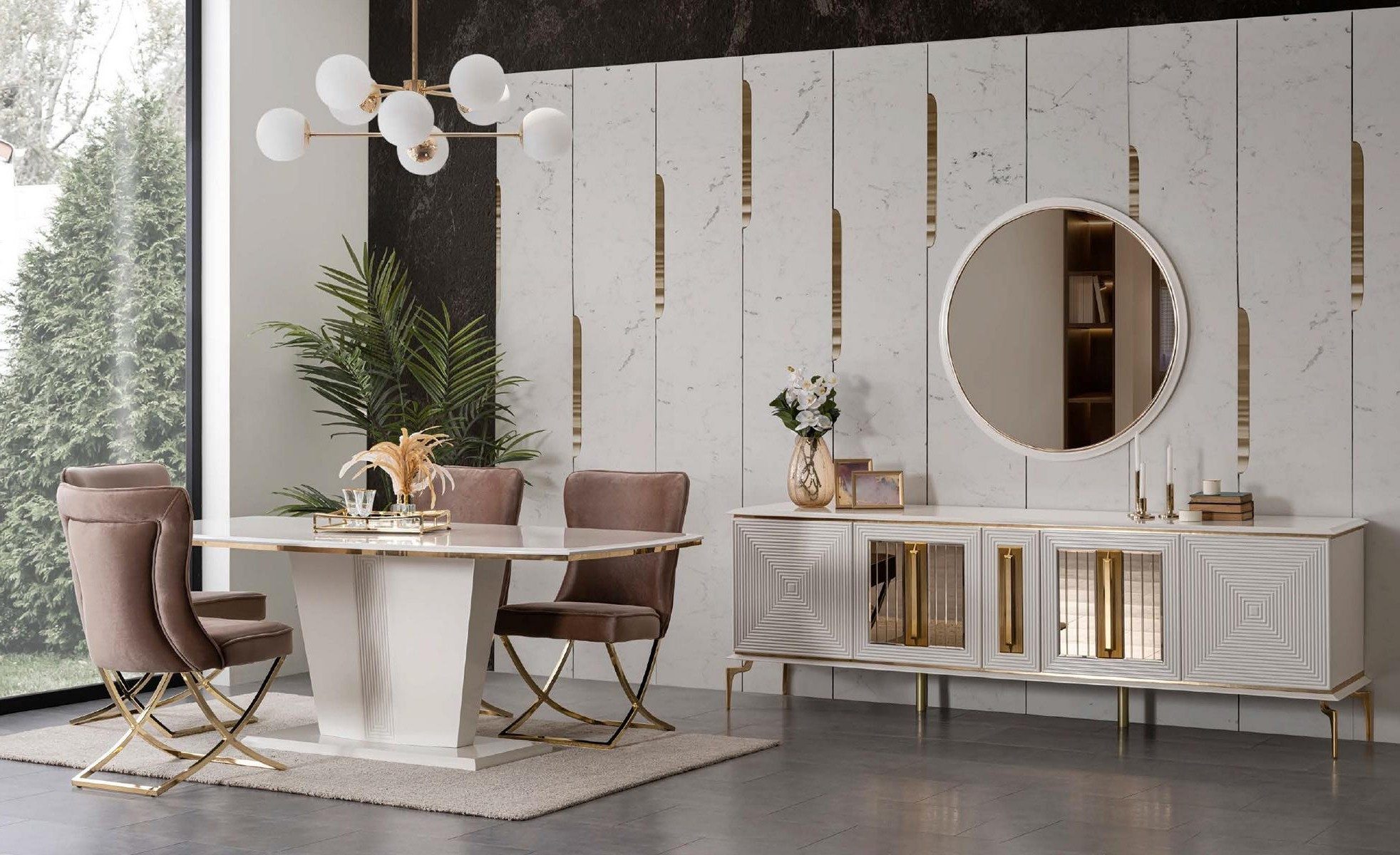 Xlmoebel Esszimmer-Set Luxus Esstisch Set mit Stühlen und Kommode 7tlg, (7-St), Made in Europa