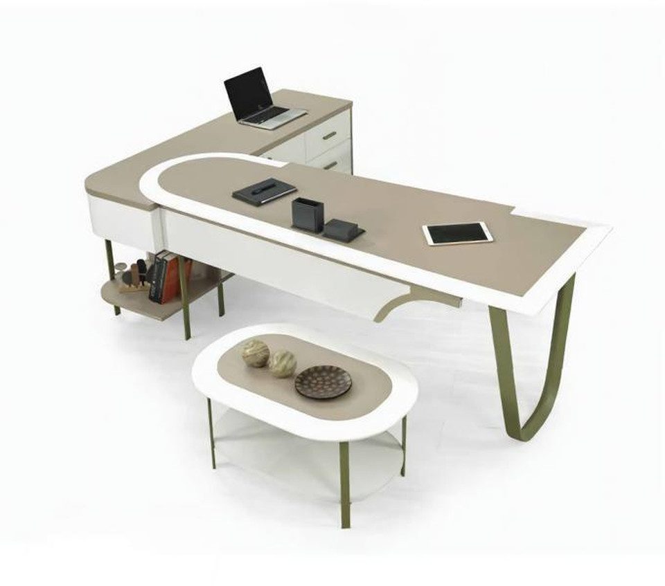 Eckschreibtisch Designer Schreibtisch L-form mit Couchtisch Oval Schubladen
