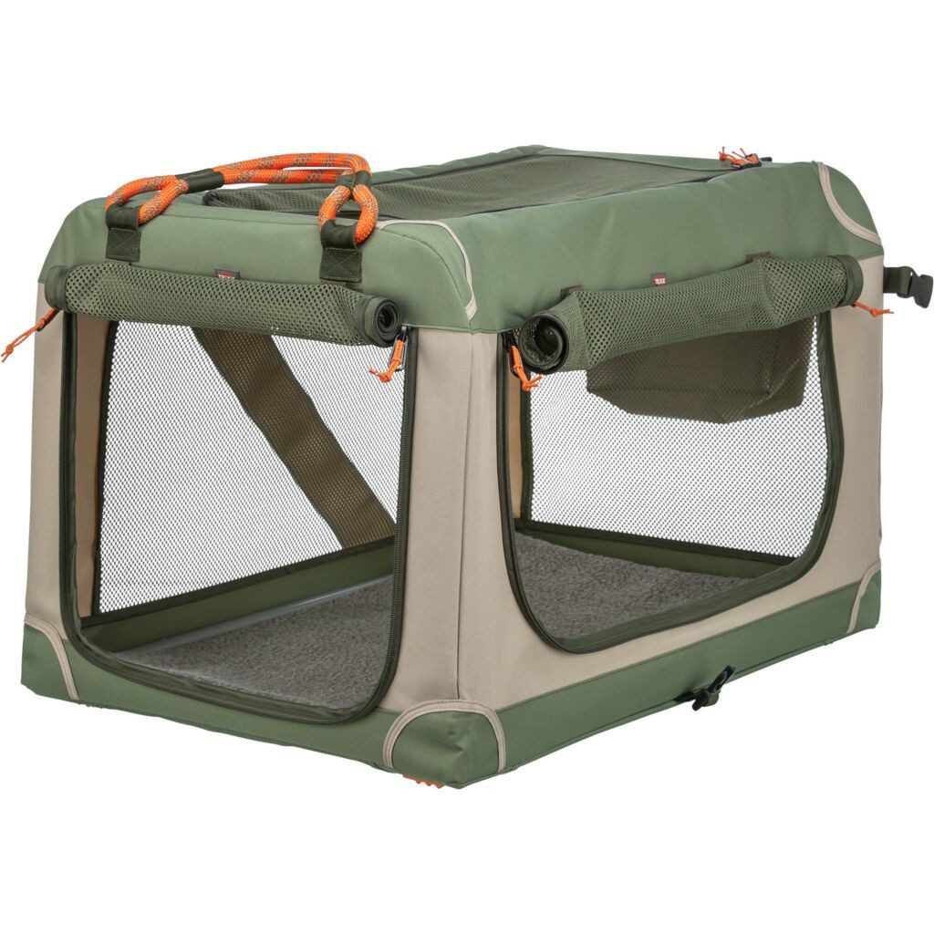 TRIXIE Hunde-Transportbox Faltbare Hundebox Comfy mit abnehmbarer Außentasche und Netzstoff - ol