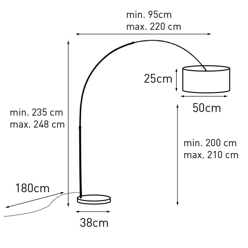 Qazqa Bogenlampe Xxl, ohne Leuchtmittel, Warmweiß, QAZQA Bogen­lampe, e27, Schwarz, Stahl, Modern