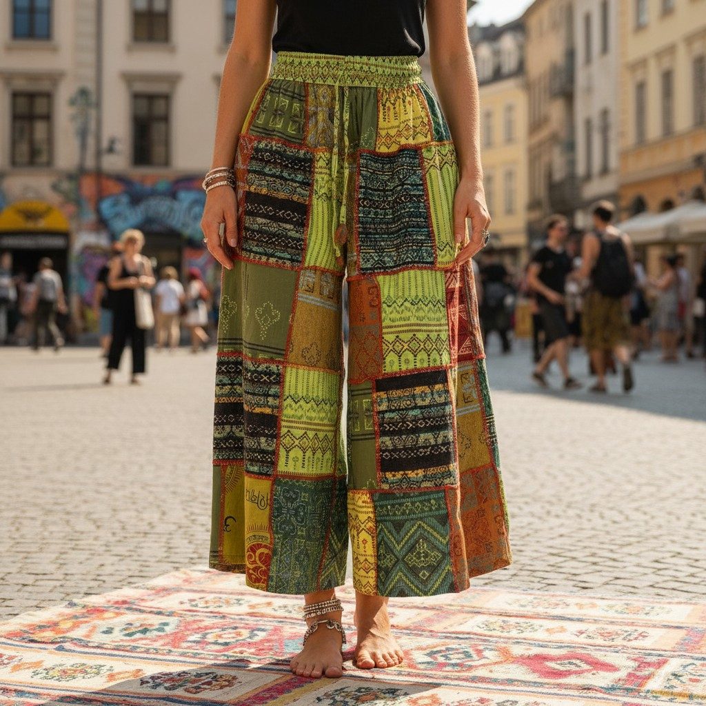 Guru-Shop Relaxhose Bequeme Palazzohose, weite Patchwork.. alternative Bekl günstig online kaufen