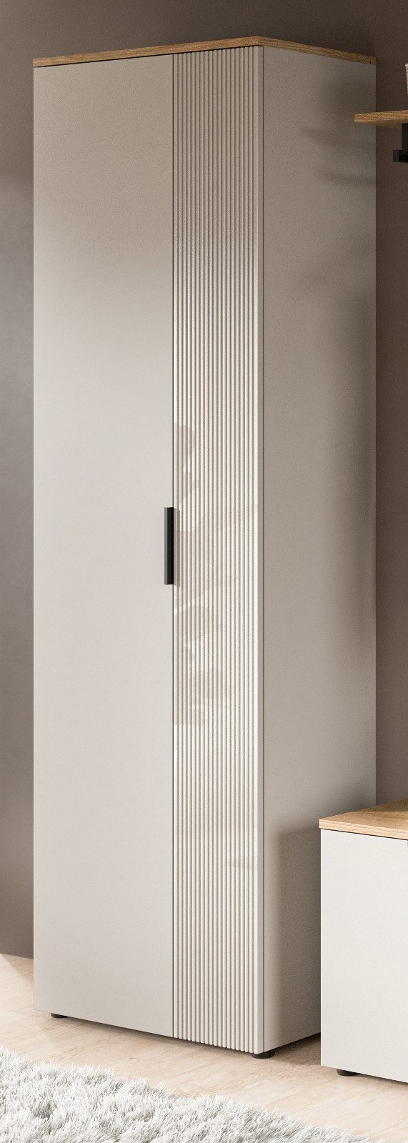 Inn.Furn Schuhschrank Skid (Flurschrank in Kaschmir Sand mit Eiche, 2-türig, 60 x 190 cm) mit viel Stauraum