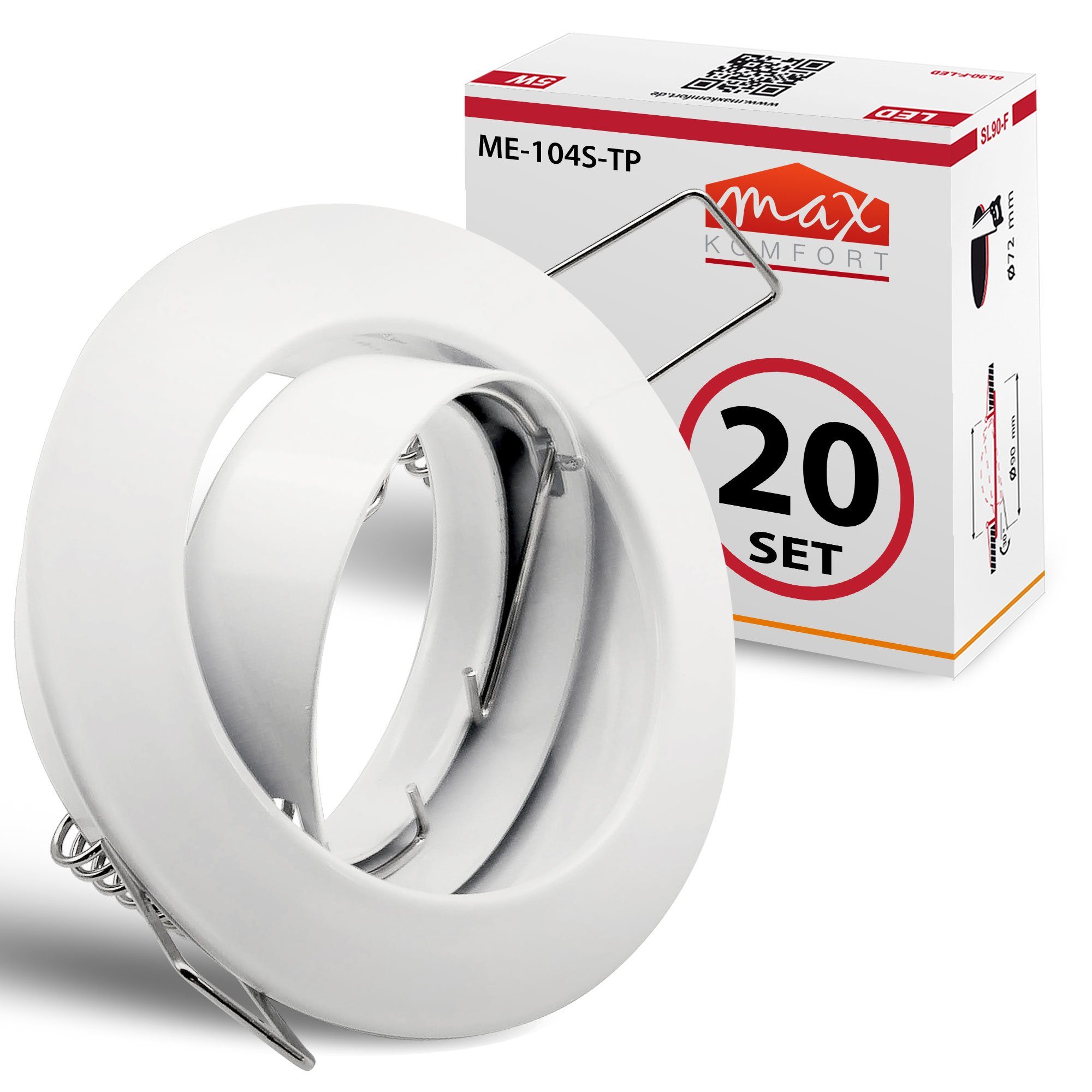 Maxkomfort Einbauleuchte 6/10/20er-Set, rund & schwenkbar, Deckenspots, GU10-Fassung, für LED und Halogen geeignet, ohne Leuchtmittel, Einbauspot, GU10-Fassung, 7 Farbvarianten, Einbautiefe 20mm