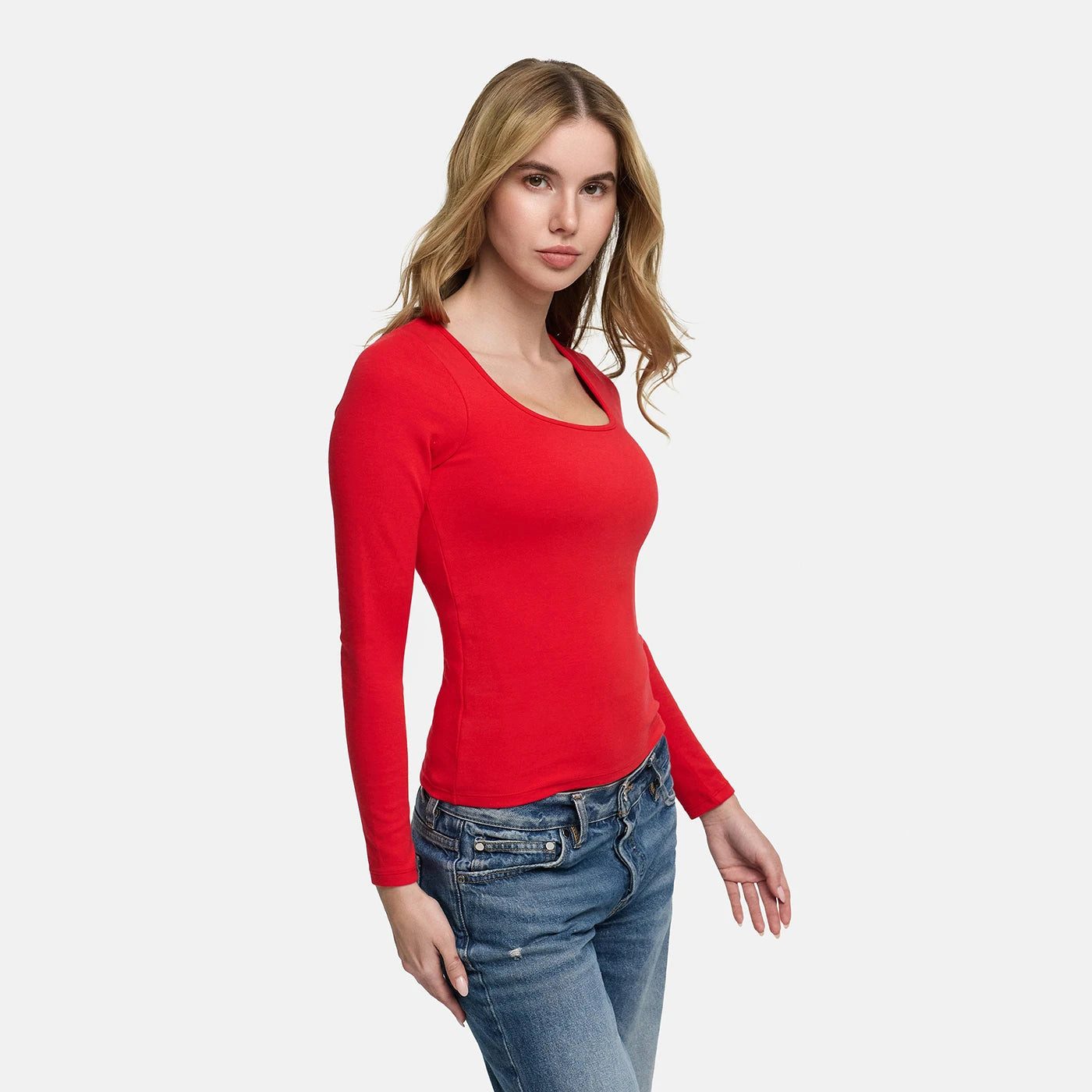 cfab BH-Hemd Cotton Longsleeve with Built-In Push-Up Bra-Red-XS (1-tlg)