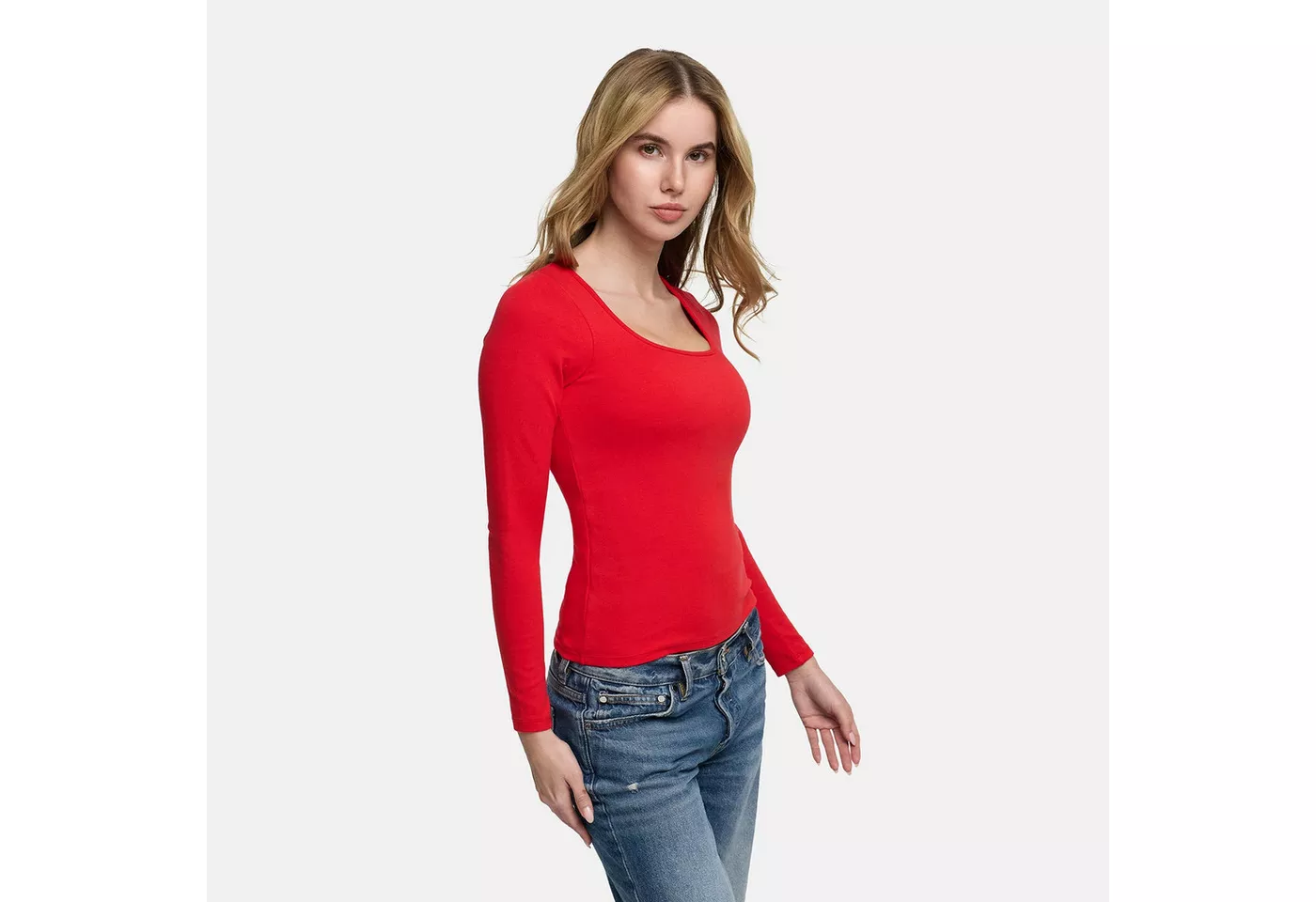 cfab BH-Hemd Cotton Longsleeve with Built-In Push-Up Bra-Red-XS (1-tlg)