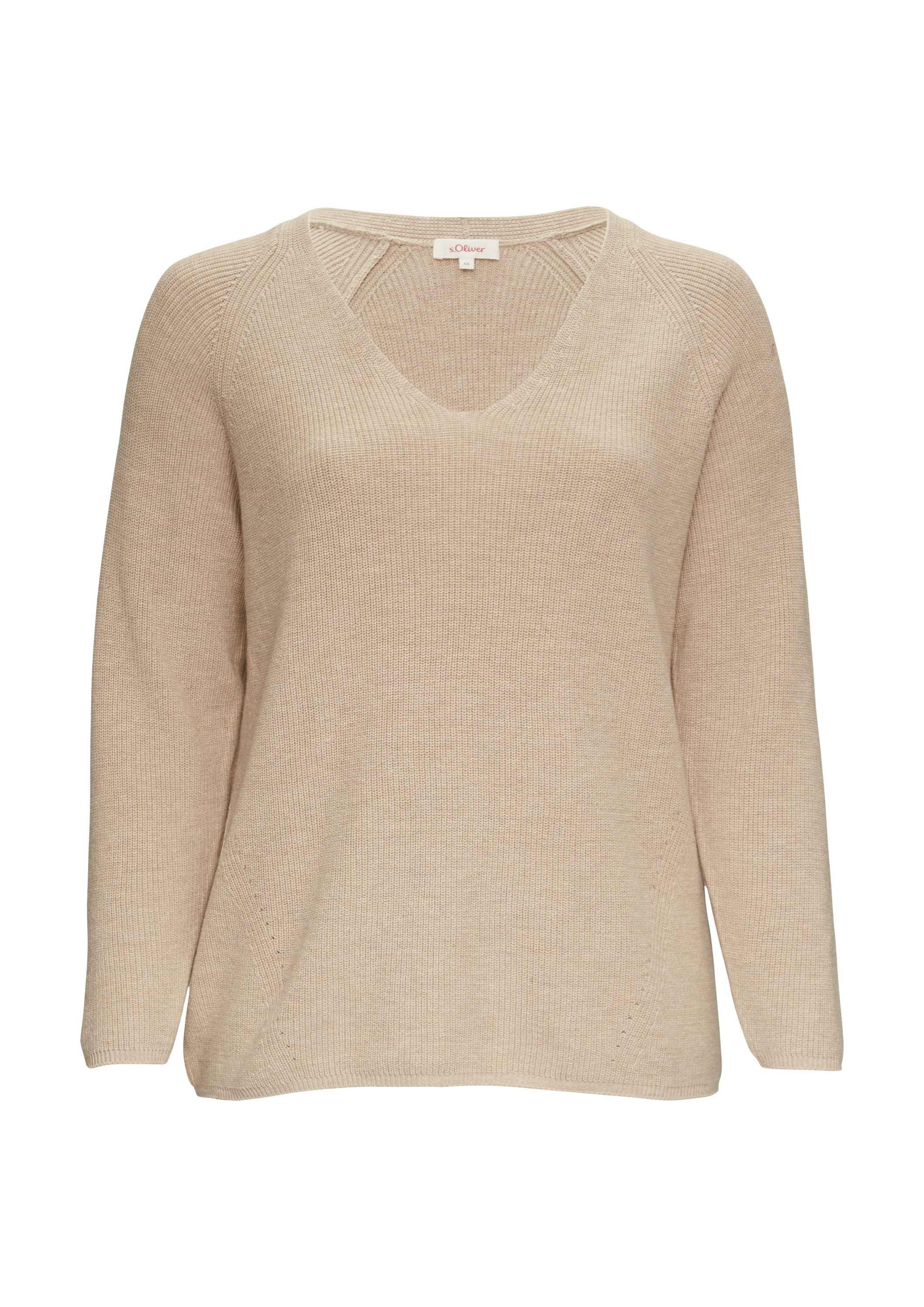 s.Oliver Longpullover Strickpullover Strickpullover mit V-Ausschnitt im Rel günstig online kaufen