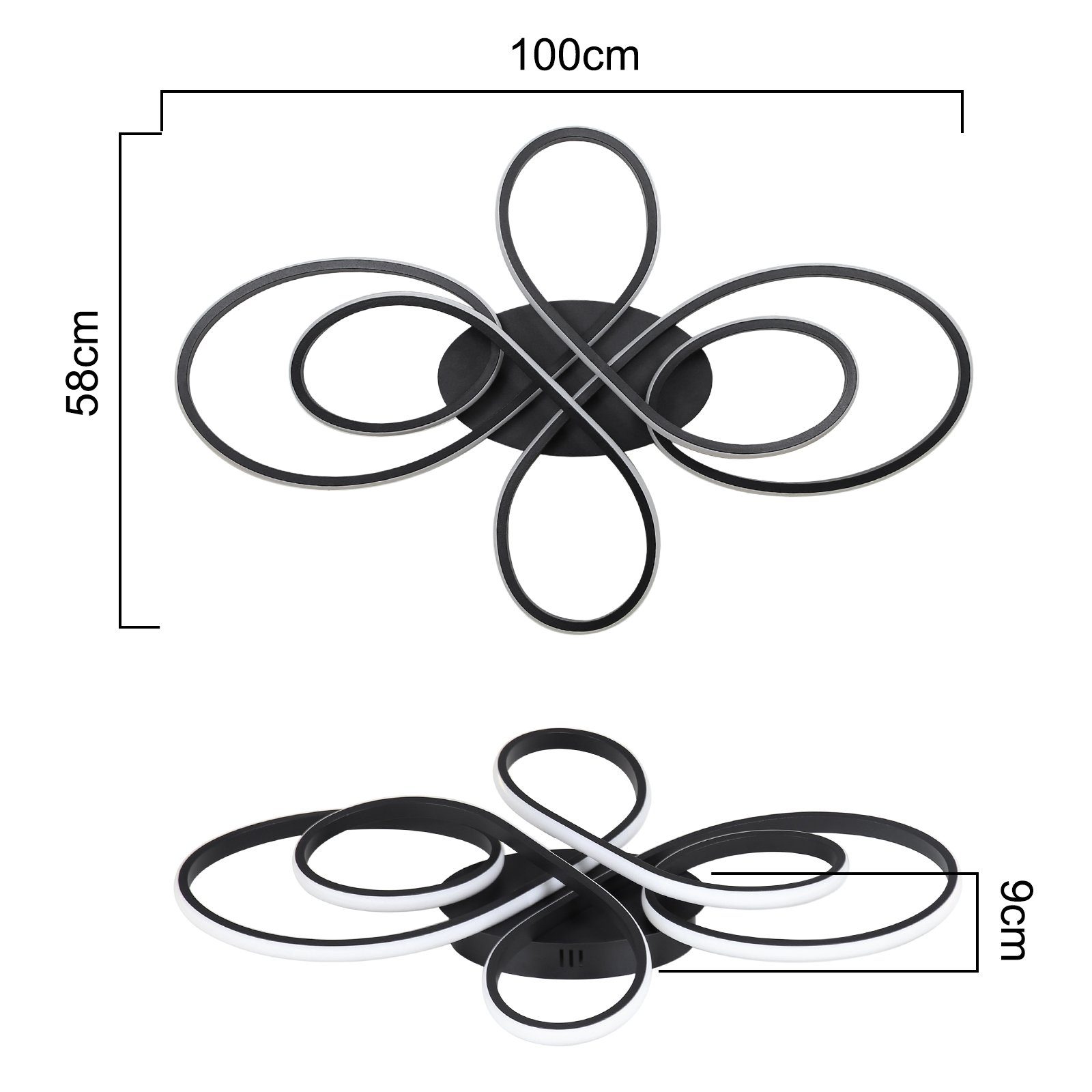 Wohnzimmerlampe 100cm Schwarz Fernbedienung Deckenleuchte Modern, Design Büro, ZMH integriert, Esszimmer für Groß LED Dimmbar fest LED mit 90W 3000-6000k, Wohnzimmer