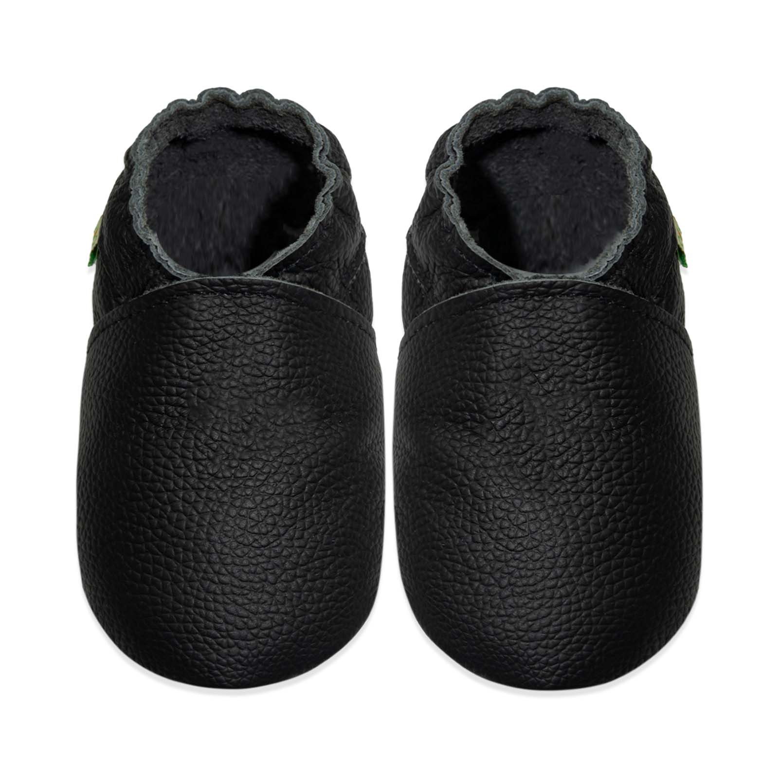 Sayoyo Weiche Leder Lauflernschuhe Hausschuhe Lederpuschen Schwarz Lauflernschuh (Handgenäht, weiche, leichte, flexible, rutschfest) 100 % echtes Leder