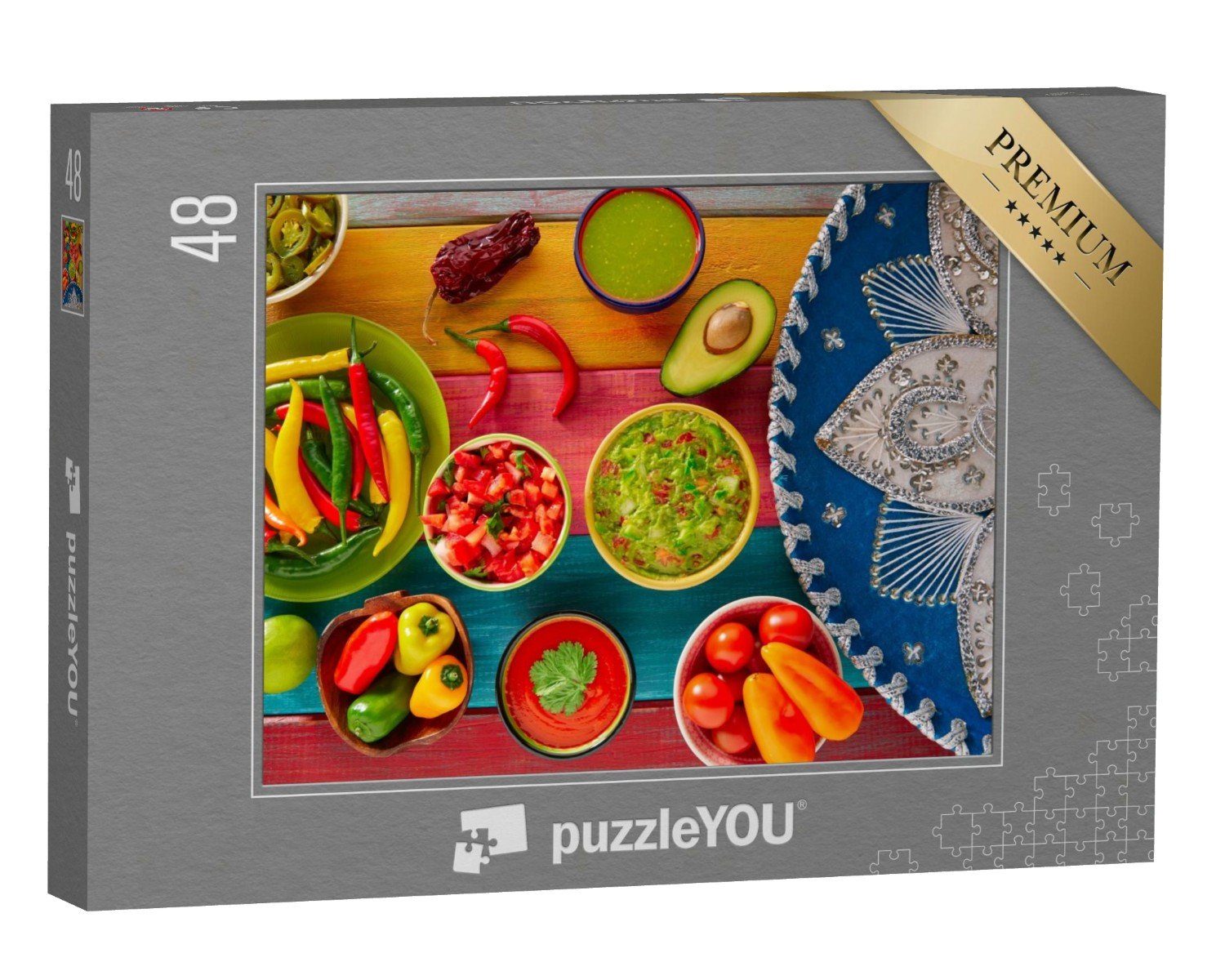 puzzleYOU Puzzle Guacamolem Nachos, Chilisauce und Pico de Gallo, 48 Puzzleteile, puzzleYOU-Kollektionen Mexikanisches Essen