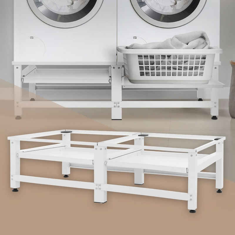 ML-DESIGN Waschmaschinenuntergestell Waschmaschinenznterschrank Waschmaschinensockel Erhöhung Unterbau, 2-Fach Stahl Weiß mit Ablage 128x53,5x31,5cm bis 150Kg +10Kg