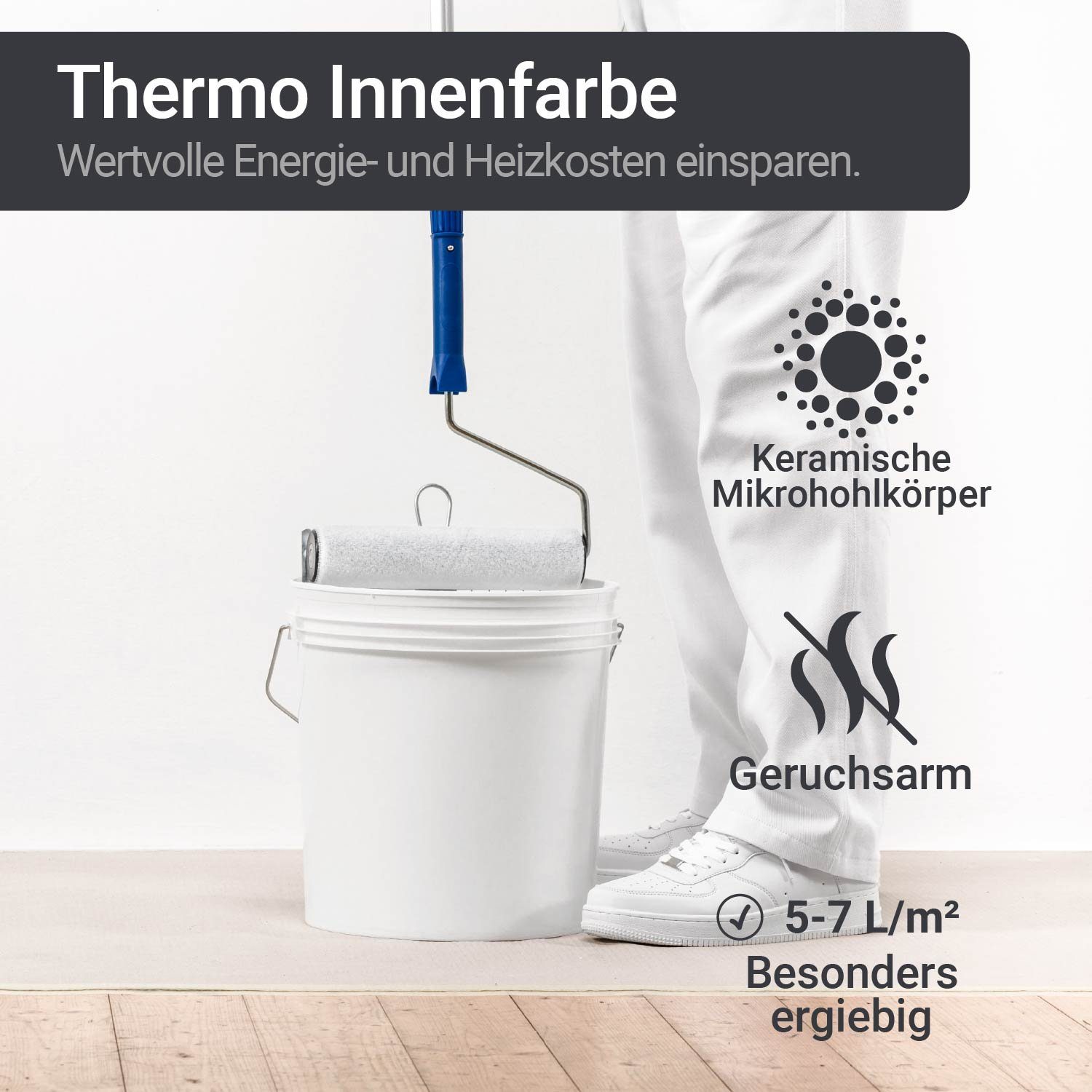 WO-WE Wandfarbe Energiesparfarbe Thermo Innenwandfarbe W529, 5-20L, Weiß Thermofarbe
