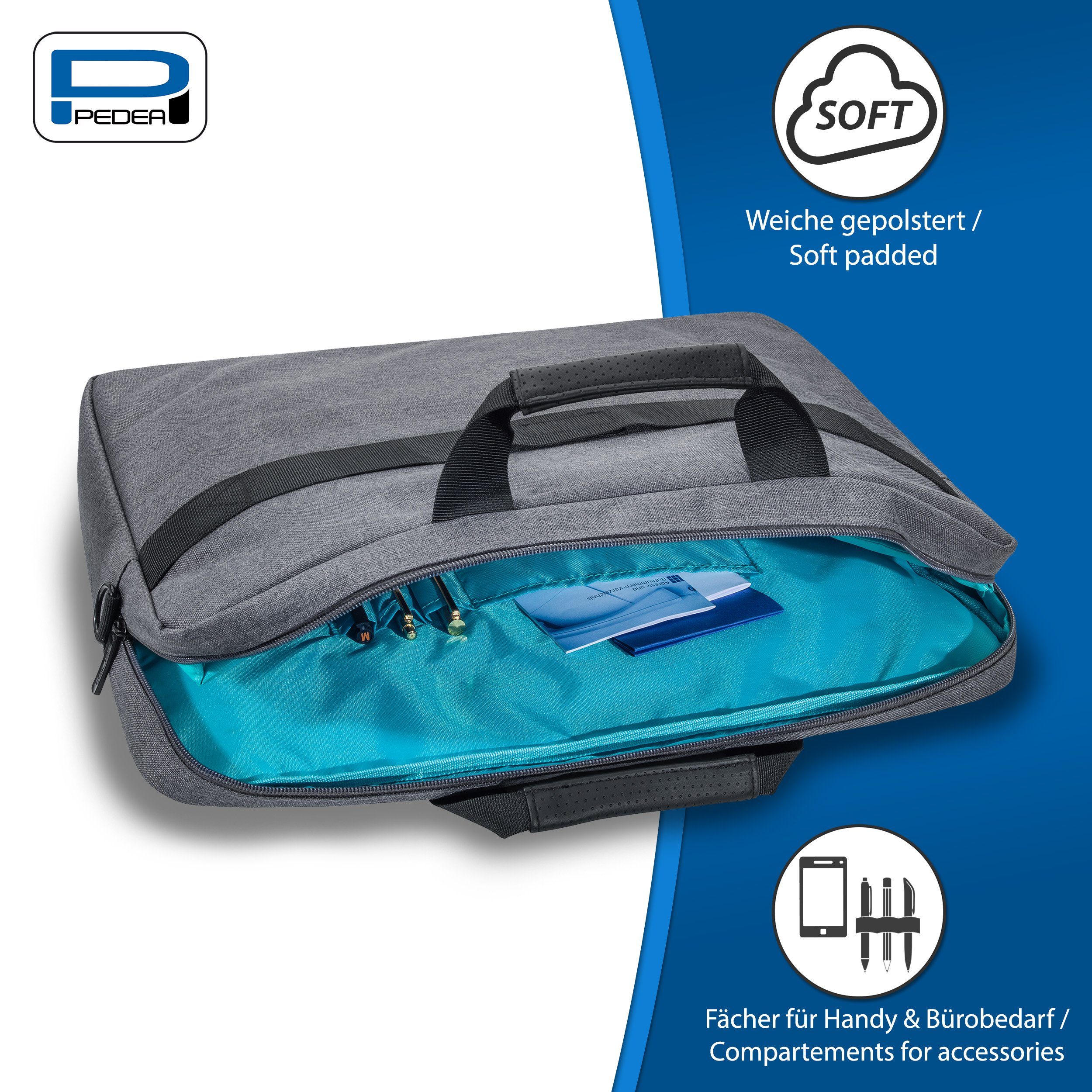 PEDEA Laptoptasche LIFESTYLE Notebooktasche mit Schultergurt 15,6 / 17,3 Zoll, dicke Polsterung, wasserabweisenden Materialien