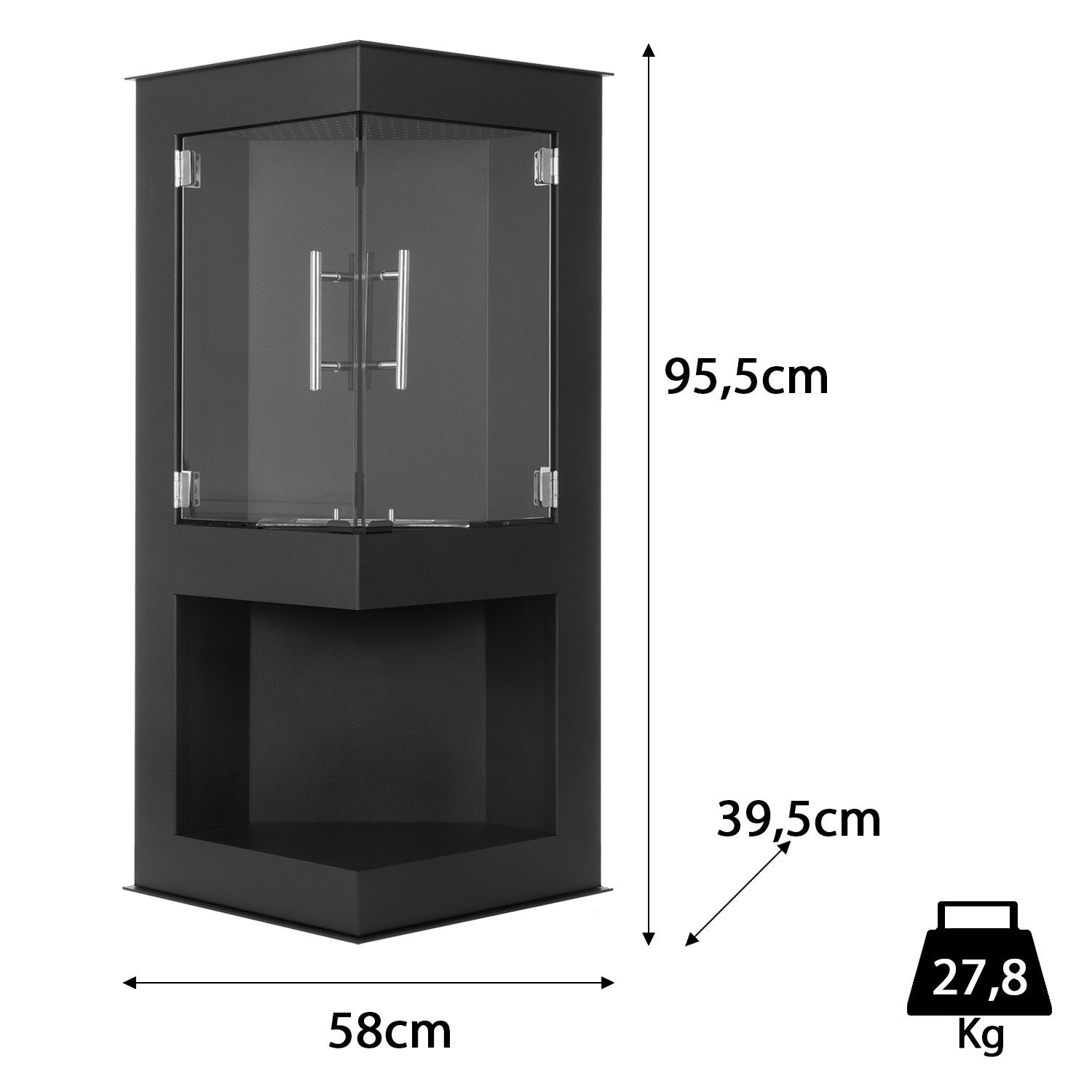 Moritz Dekokamin Wandkamin 95 x 58 x 39 cm Eckkamin 1 Liter Brenner, Ethanolbrenner Glasfeuer Terrassenfeuer Kamin