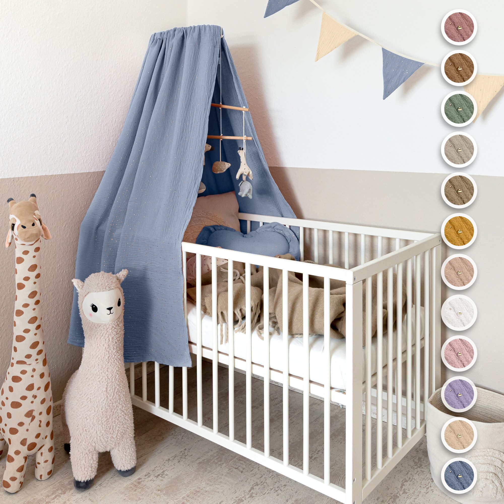 lilimaus Betthimmel Babybett Himmel Gold aus Musselin - handgenähter Baldachin (1-tlg), Betthimmel mit Gold-Details - weich & sanft zu zarter Babyhaut