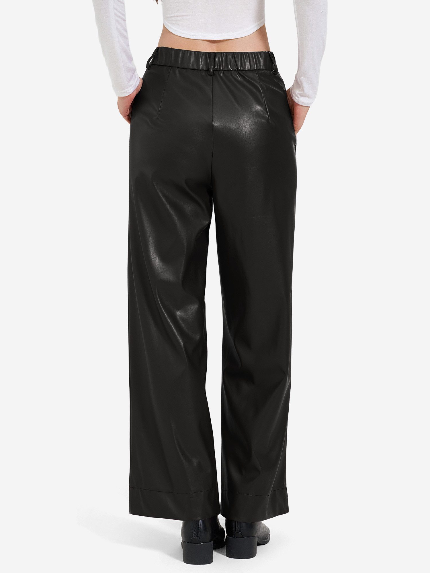 Imily Bela Lederimitathose Damen Weitbeinhose in Lederoptik (Packung, 1-tlg., 1per-Pack) in Unifarbe – Bild 3 von 5