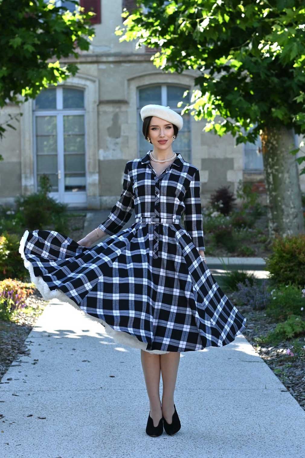 Hearts & Roses London A-Linien-Kleid Lacey Tartan Retro Vintage Fit-N-Flare 50er