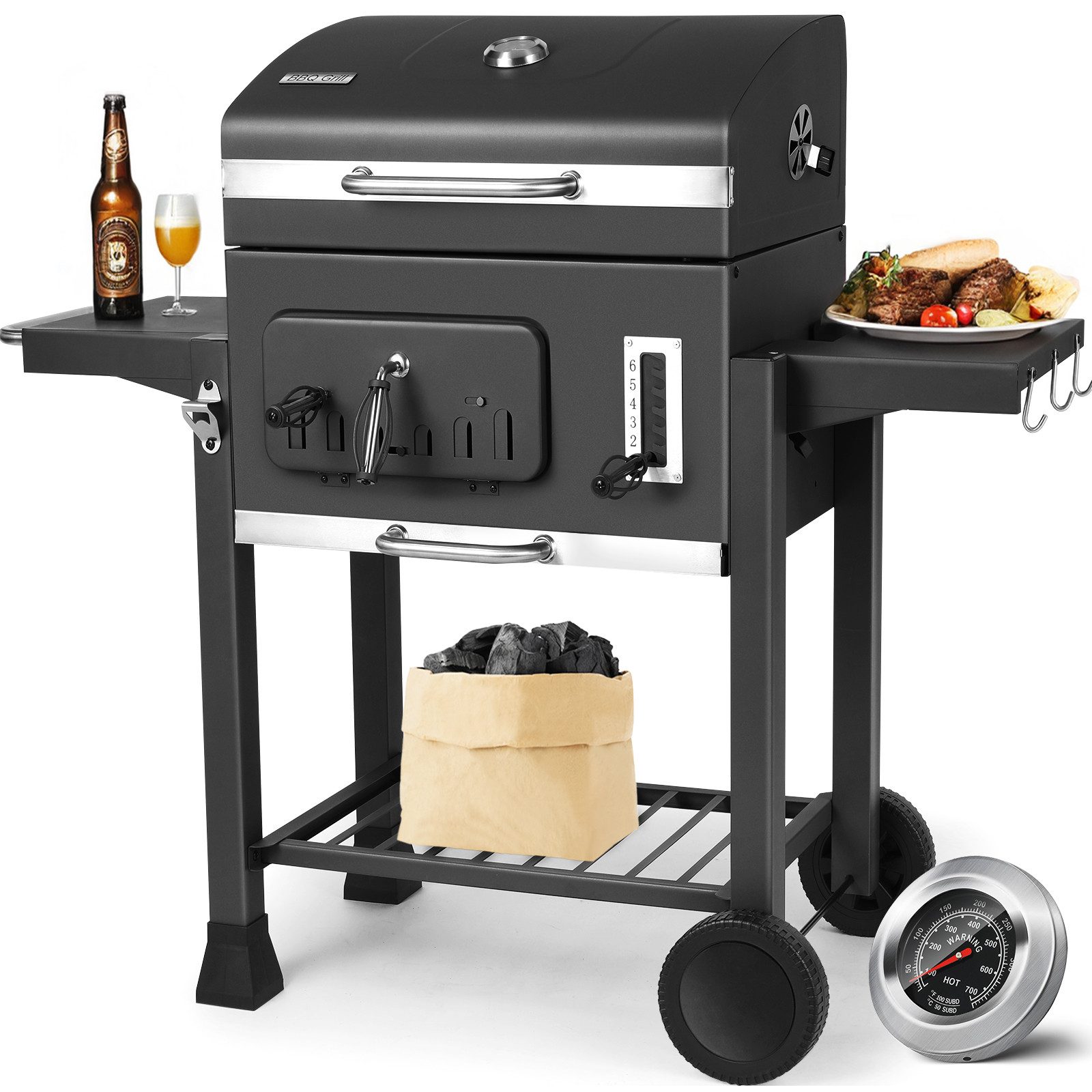 Holzkohlegrill Grillwagen XXL, kohlegrill groß, BBQ Grill für camping