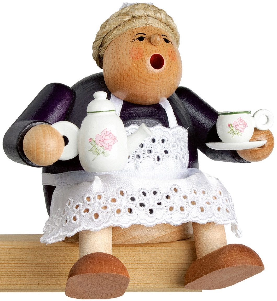 KWO Kunstgewerbe Werkstätten Фигурка курильщик KWO Räucherfrau Kantenhocker Kaffeesächsin, (1 St), Handarbeit aus dem Erzgebirge