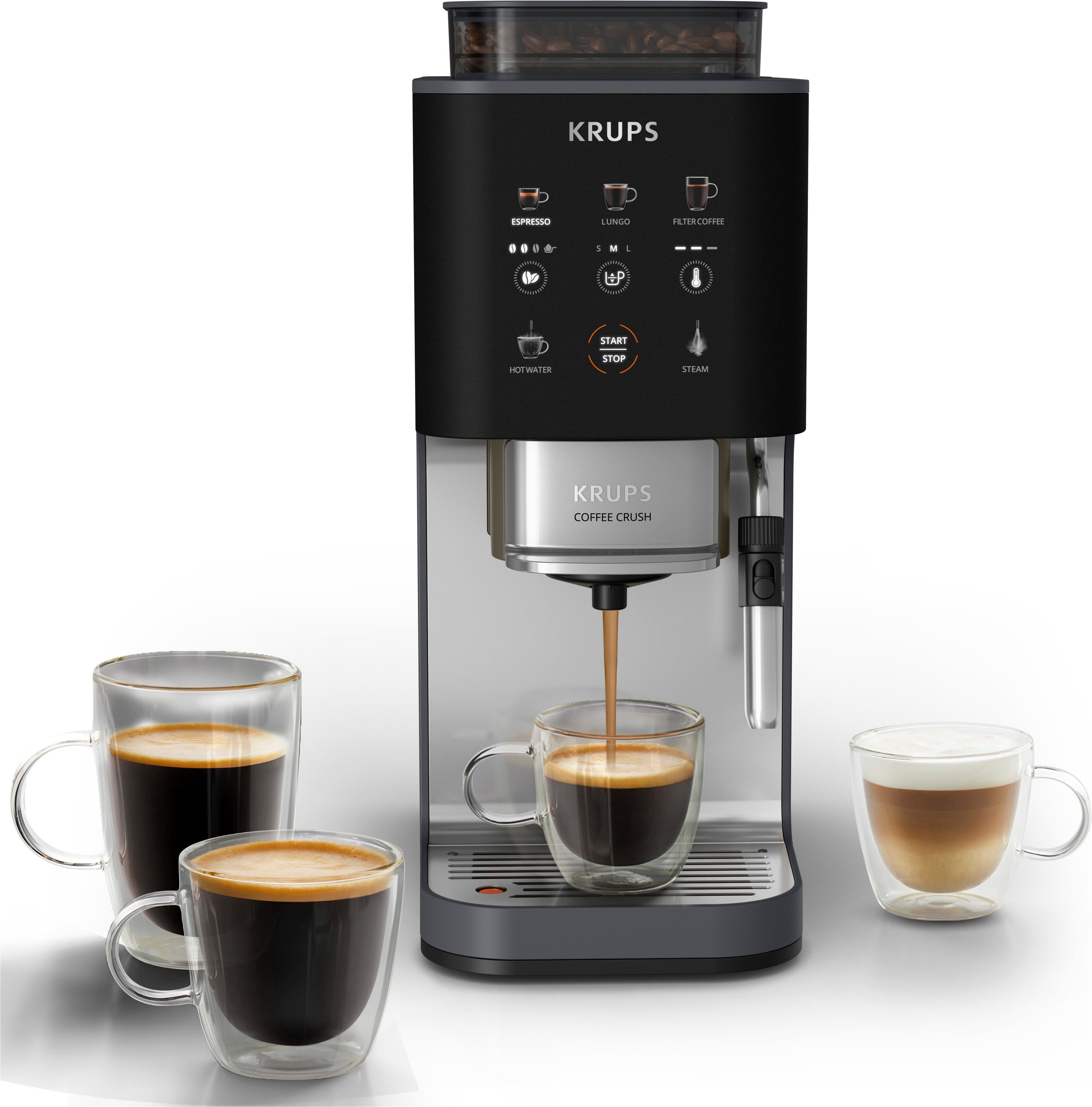 Krups Kaffeevollautomat SA404B Coffee Crush Extra Milk, kompakt, gemahlenen oder vorgemahlenen Kaffee, intuitives Bedienfeld