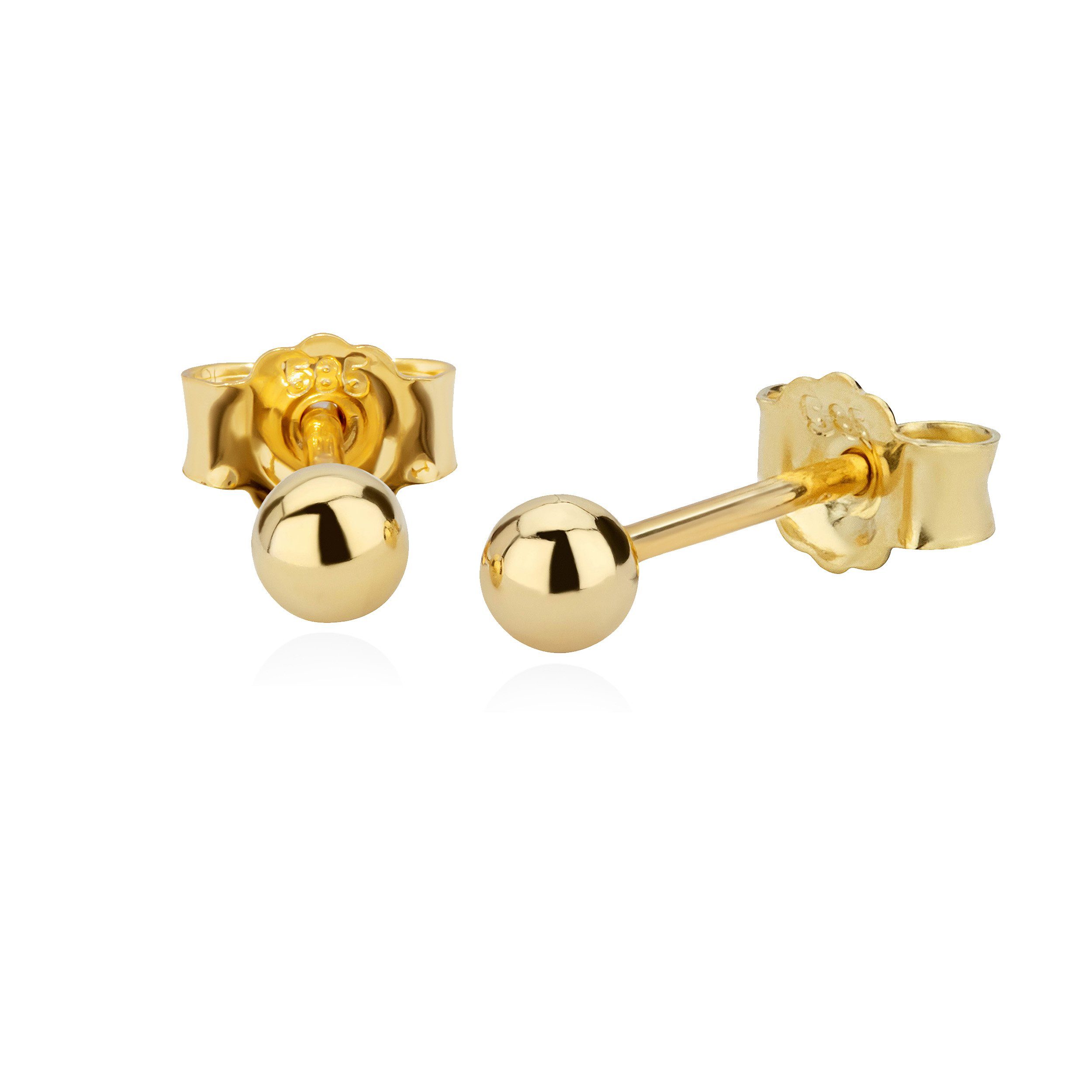 NKlaus Paar Ohrstecker Paar 3mm Kugel Ohrstecker 14 Karat 585 Gelbgold Damen Stecker Ohrringe (Paar)