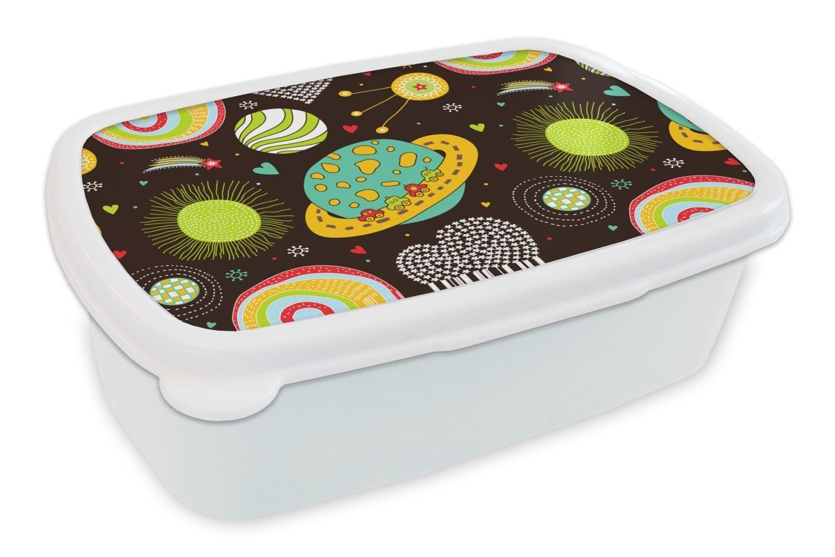 MuchoWow Lunchbox Muster - Weltraum - Planeten - Jungen - Kinder - Kinder, Kunststoff, (2-tlg), Brotbox für Kinder und Erwachsene, Brotdose, für Jungs und Mädchen weiß
