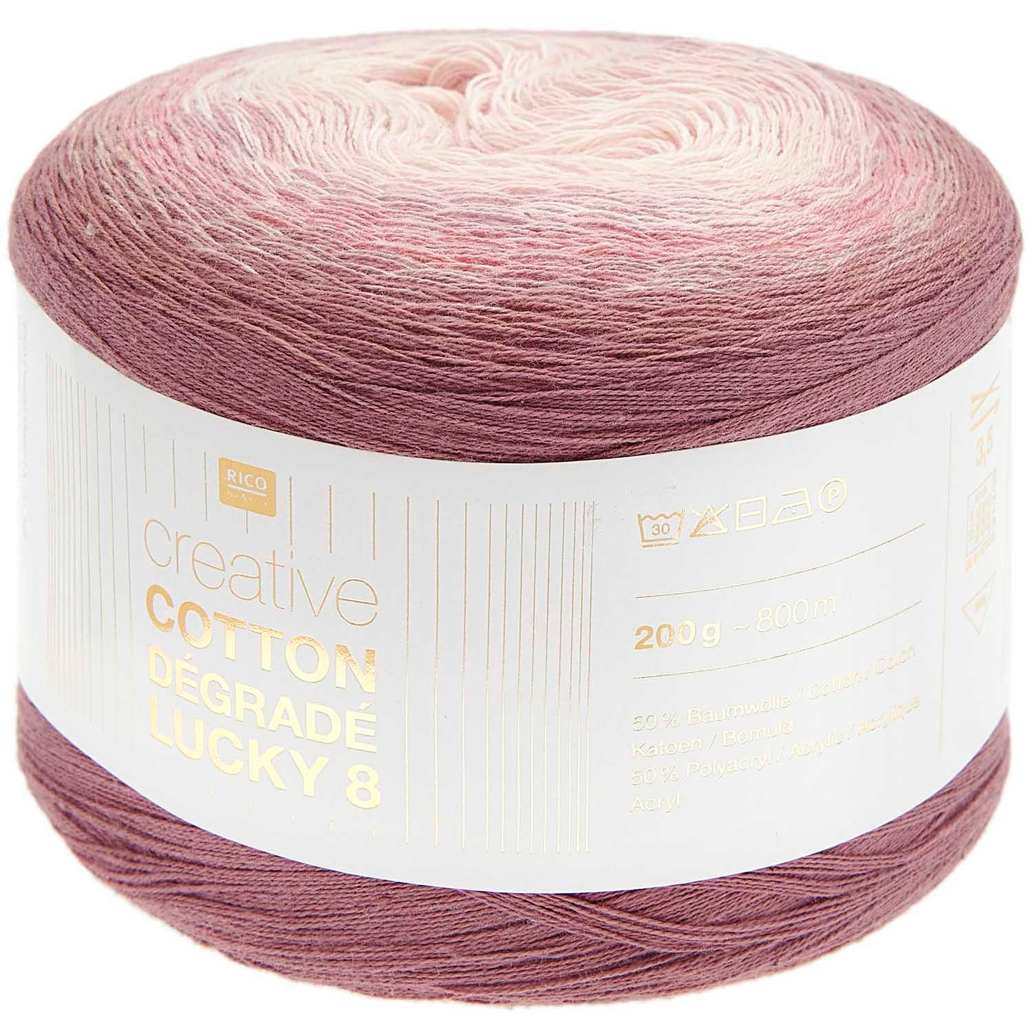 Rico Design Wolle Creative Cotton Dégradé Lucky 8, Farbverlaufsgarn Bobbel Häkelwolle, 800,00 m (Baumwollgarn mit Farbverlauf, Handstrickgarn, Strickwolle, Strickgarn, Baumwollmischgarn Baumwolle Polyacryl), mit Strickanleitung und Häkelanleitung zum download