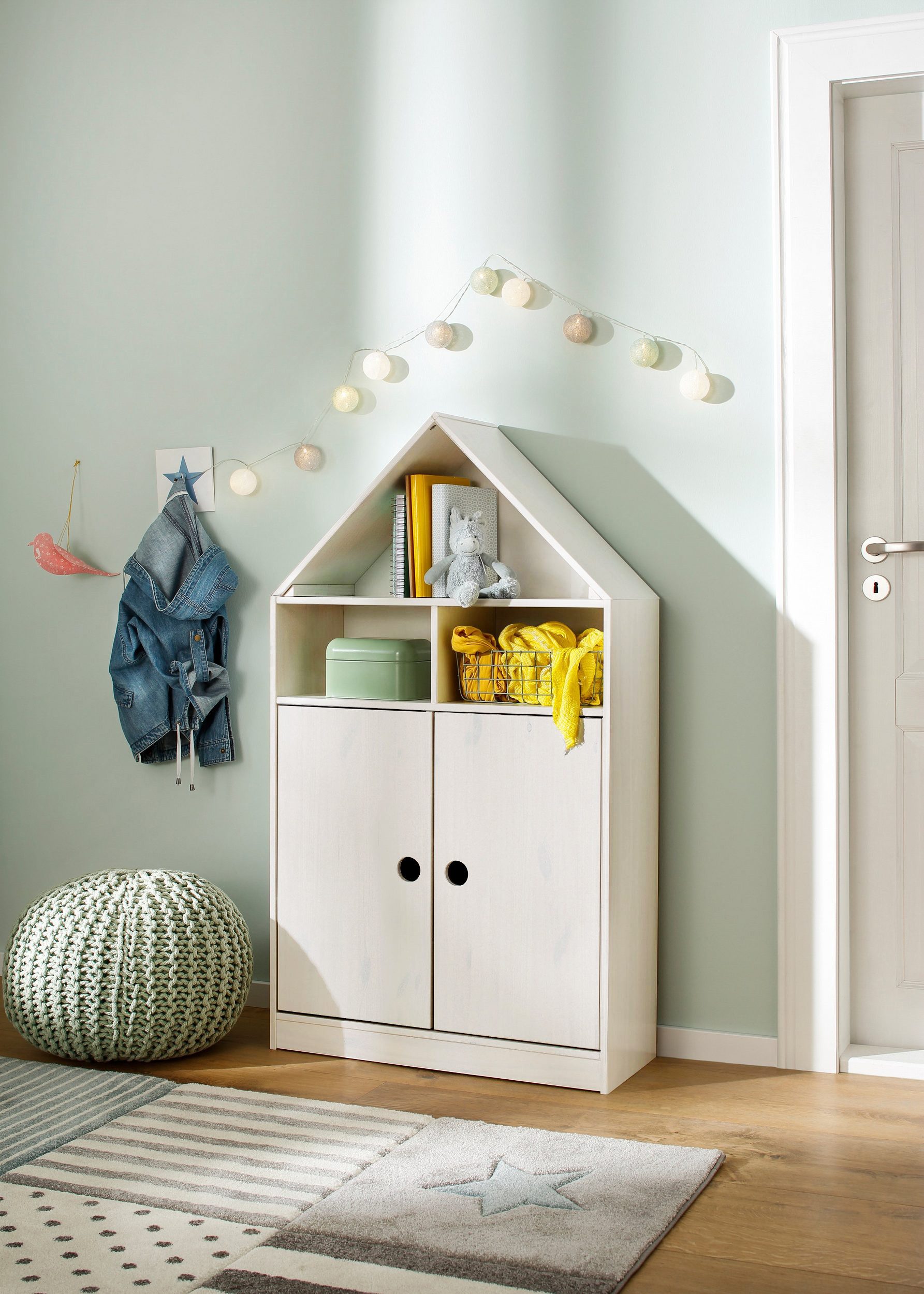 loft24 Kleiderschrank Allie Schrank mit 2 Türen in Hausoptik, Kiefer, Landhaus, Kindermöbel