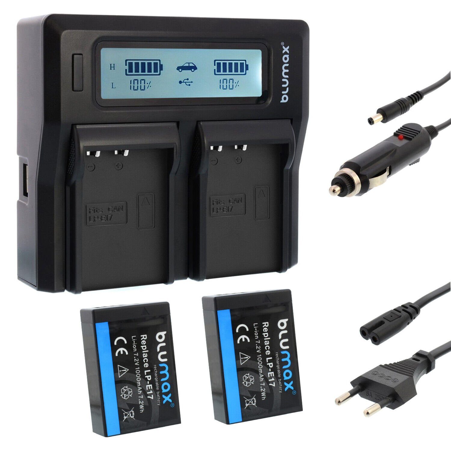 Blumax Set mit Lader für Canon LP-E17 EOS RP M3 1000 mAh Kamera-Akku