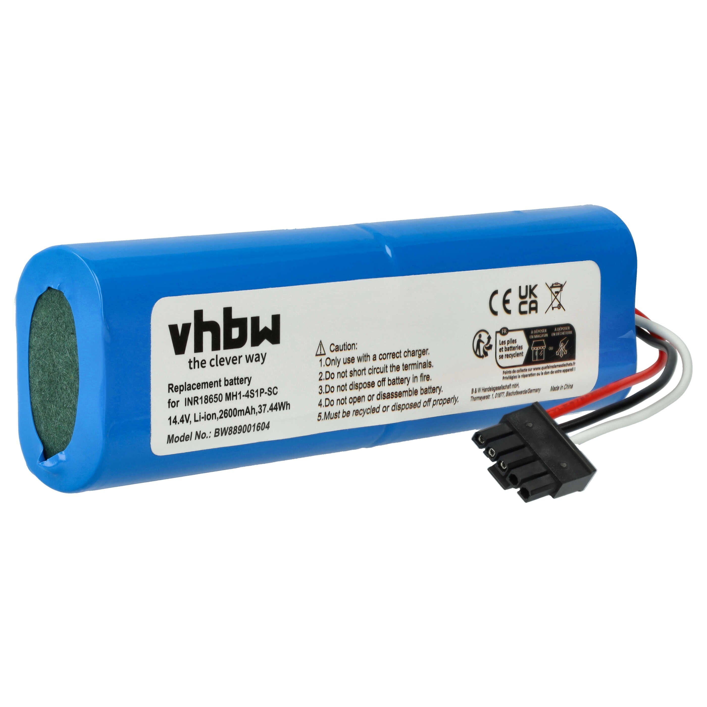 vhbw Akku passend für Viomi V-RVCLM26B, V-RVCLMB21B, V2 Pro, V3, VXVC01-JG Staubsauger-Akku Akku Li-Ion 2600 mAh (14,4 V, 1 St), Leistungsfähiger Austausch-Akku für Ihren Saugroboter